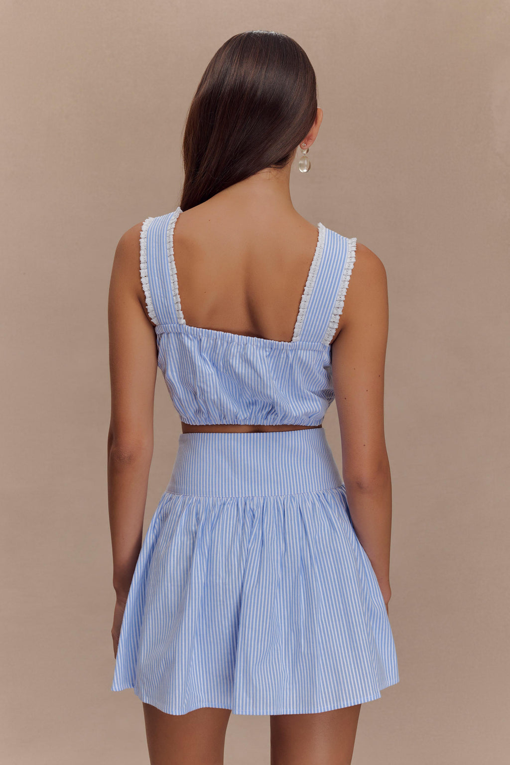 Levauro Gretel Kolsuz Crop Top - Mavi Çizgili