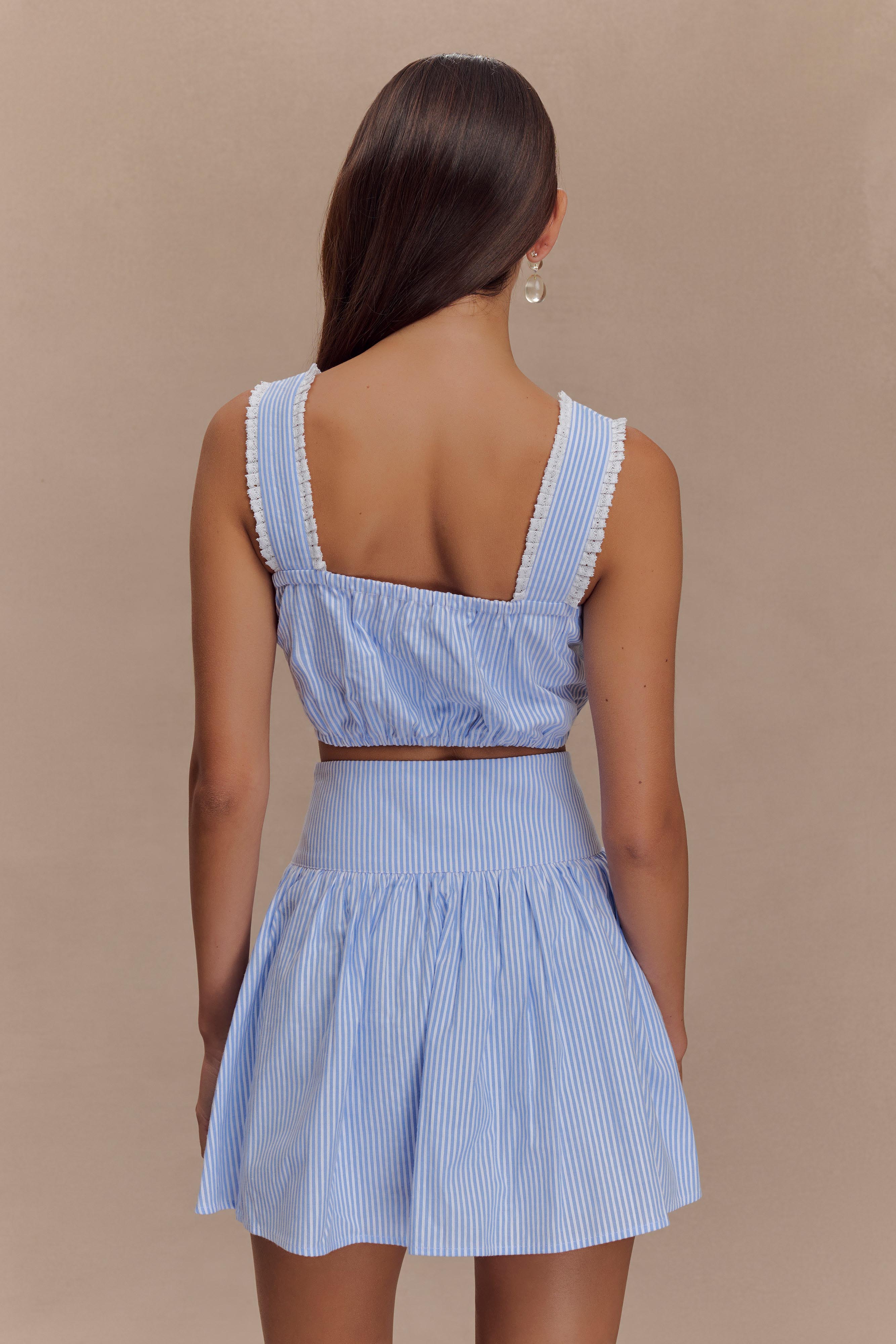 Levauro Gretel Kolsuz Crop Top - Mavi Çizgili