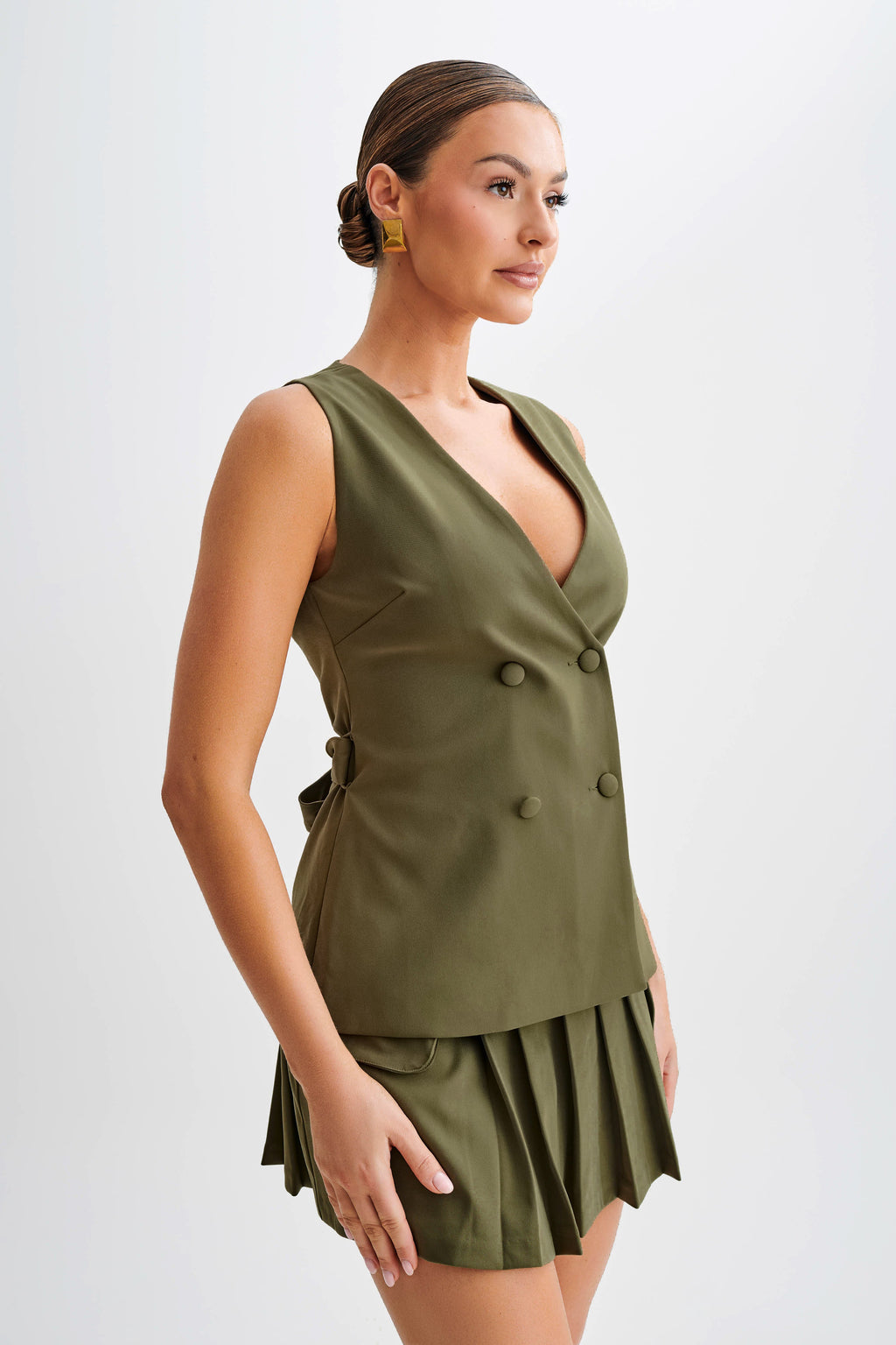Levauro Amelie Takım Elbise Longline Yelek - Askeri Zeytin