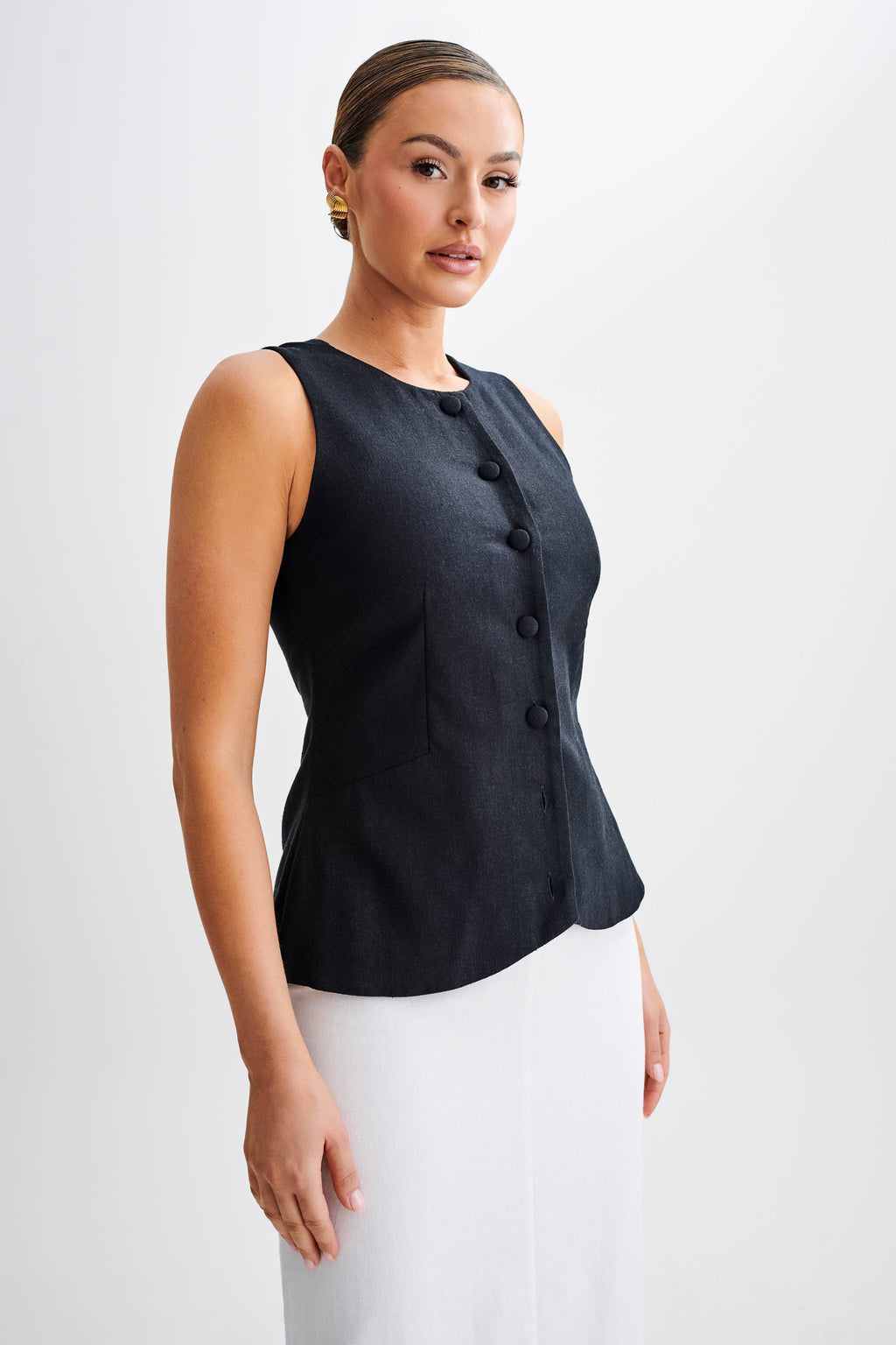 Levauro Laurence Kolsuz Keten Longline Üst - Siyah