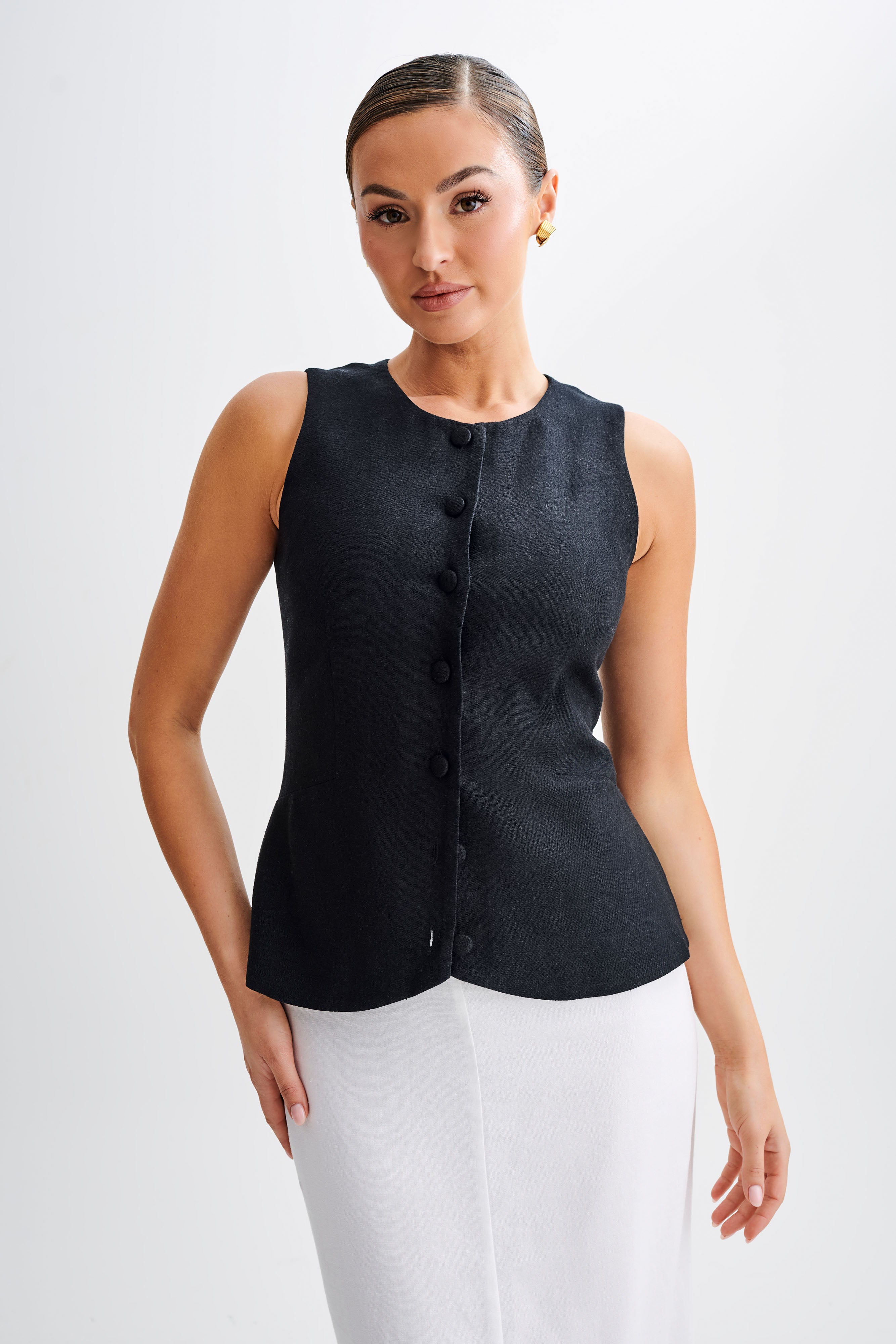 Levauro Laurence Kolsuz Keten Longline Üst - Siyah