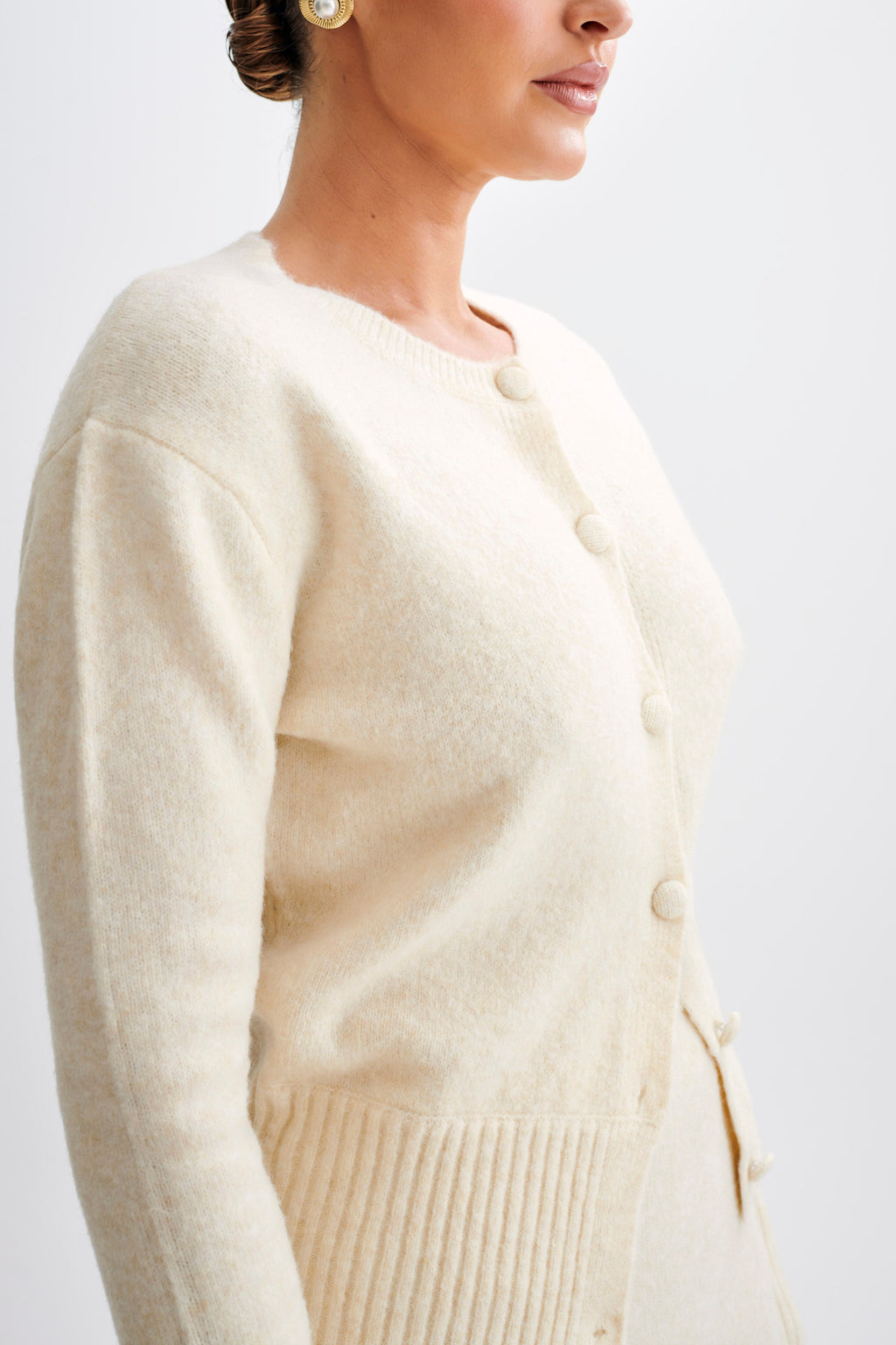 Levauro Genevieve Oversize Triko Hırka - Krem Marle