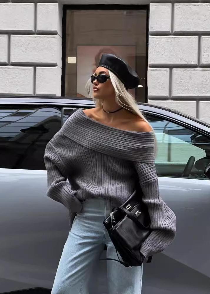 Levauro Oversize Açık Omuzlu Triko Kazak