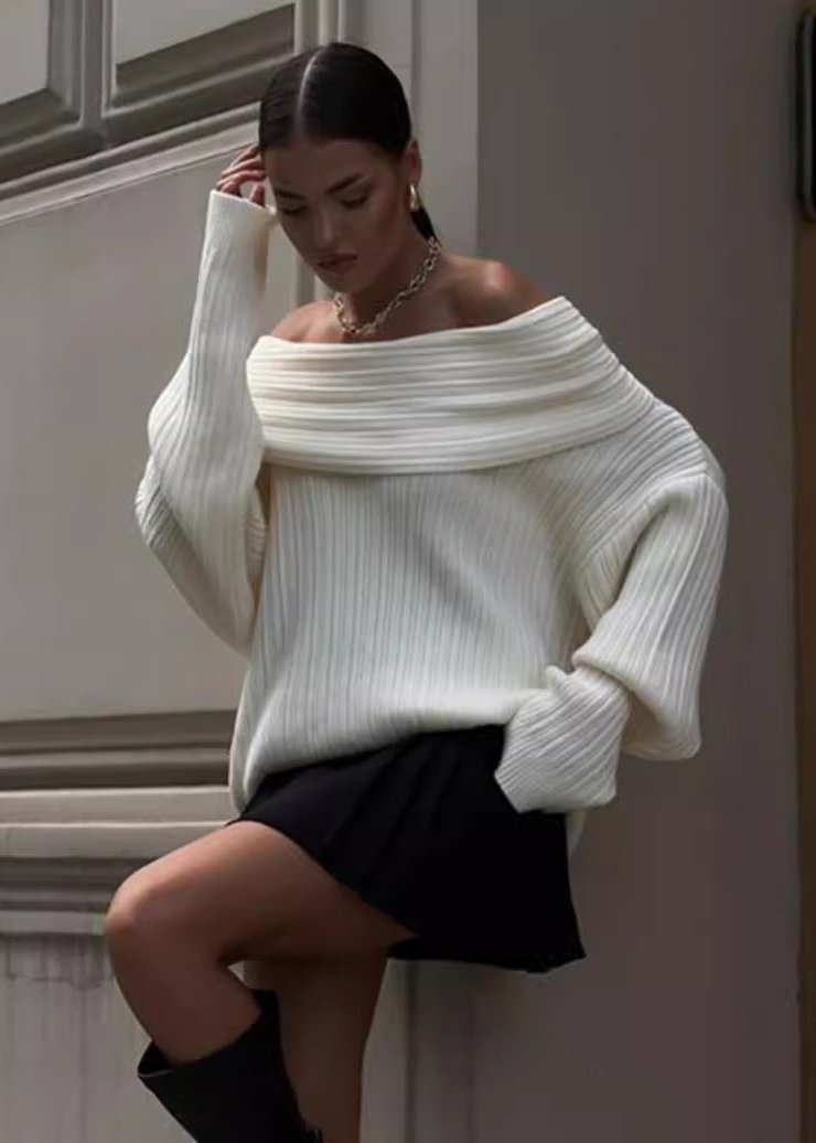Levauro Oversize Açık Omuzlu Triko Kazak