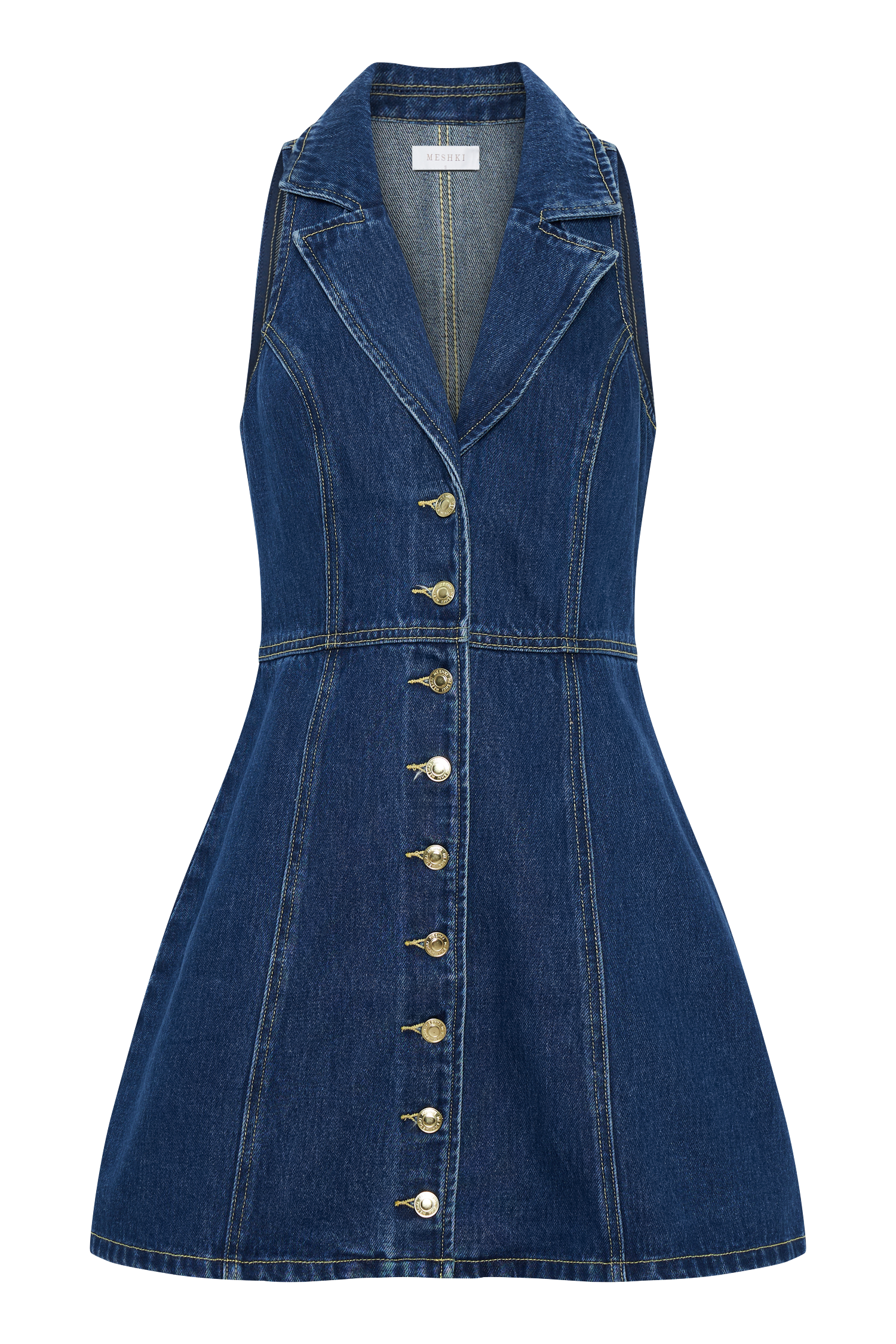 Levauro Eugenie Yakalı Denim Mini Elbise - Lacivert