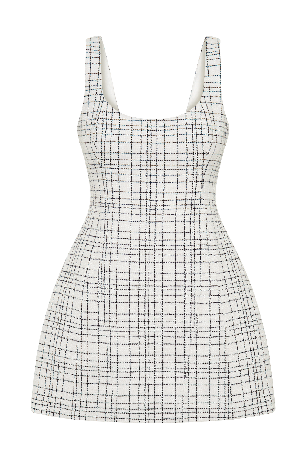 Levauro Beth Tweed Mini Elbise - Beyaz Kareli