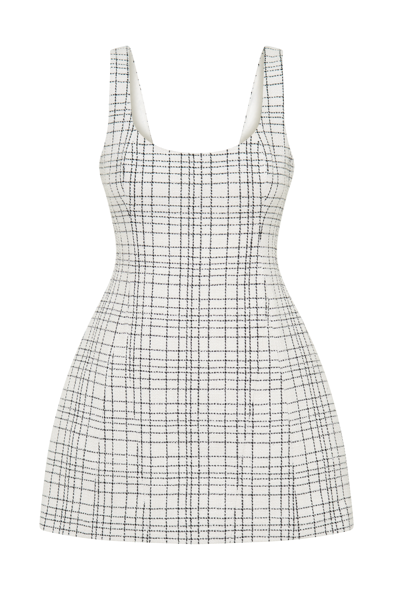 Levauro Beth Tweed Mini Elbise - Beyaz Kareli