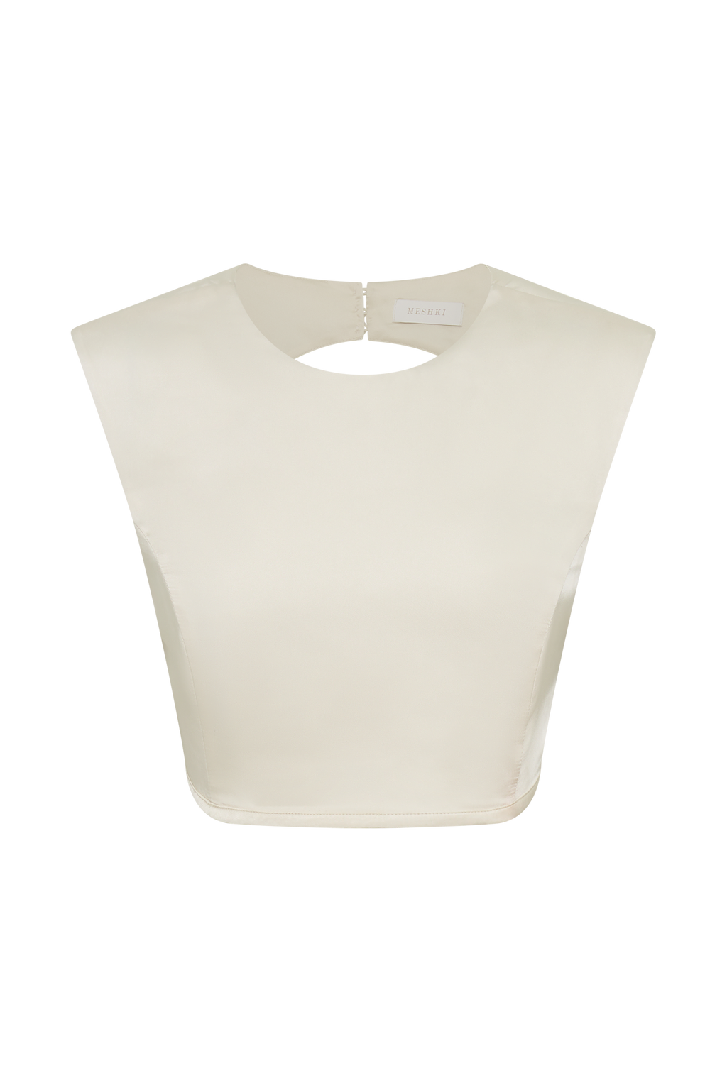 Levauro Viviana Saten Kolsuz Crop Top - Fildişi