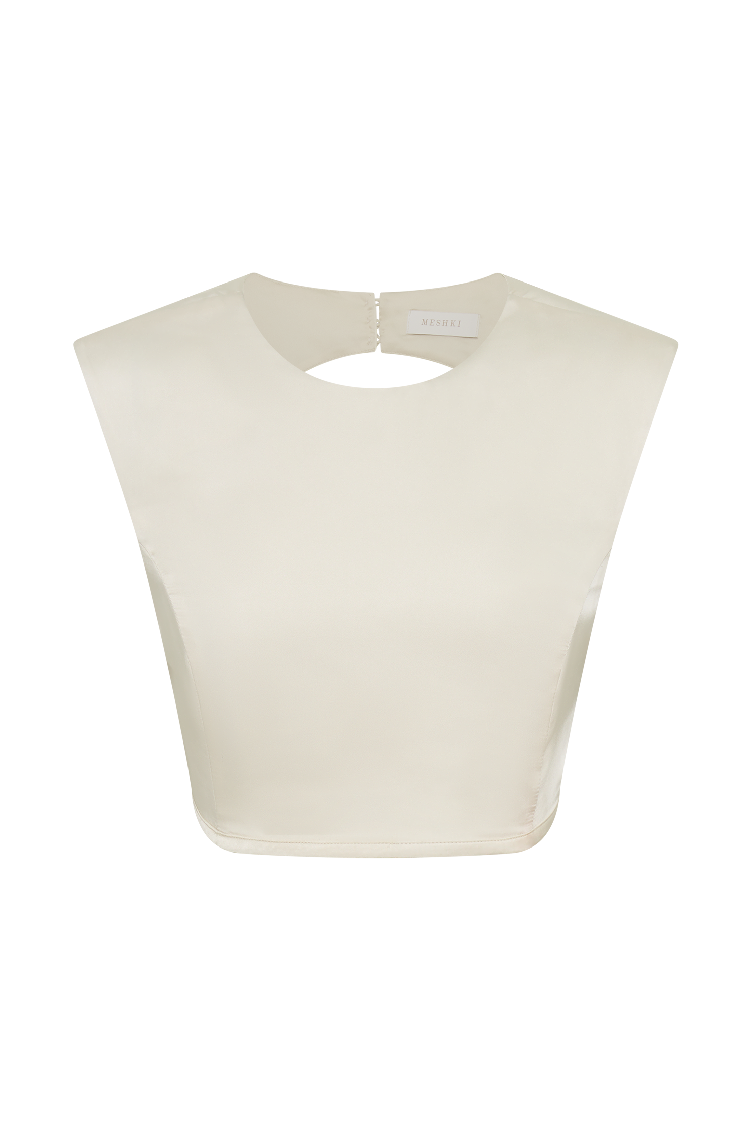 Levauro Viviana Saten Kolsuz Crop Top - Fildişi