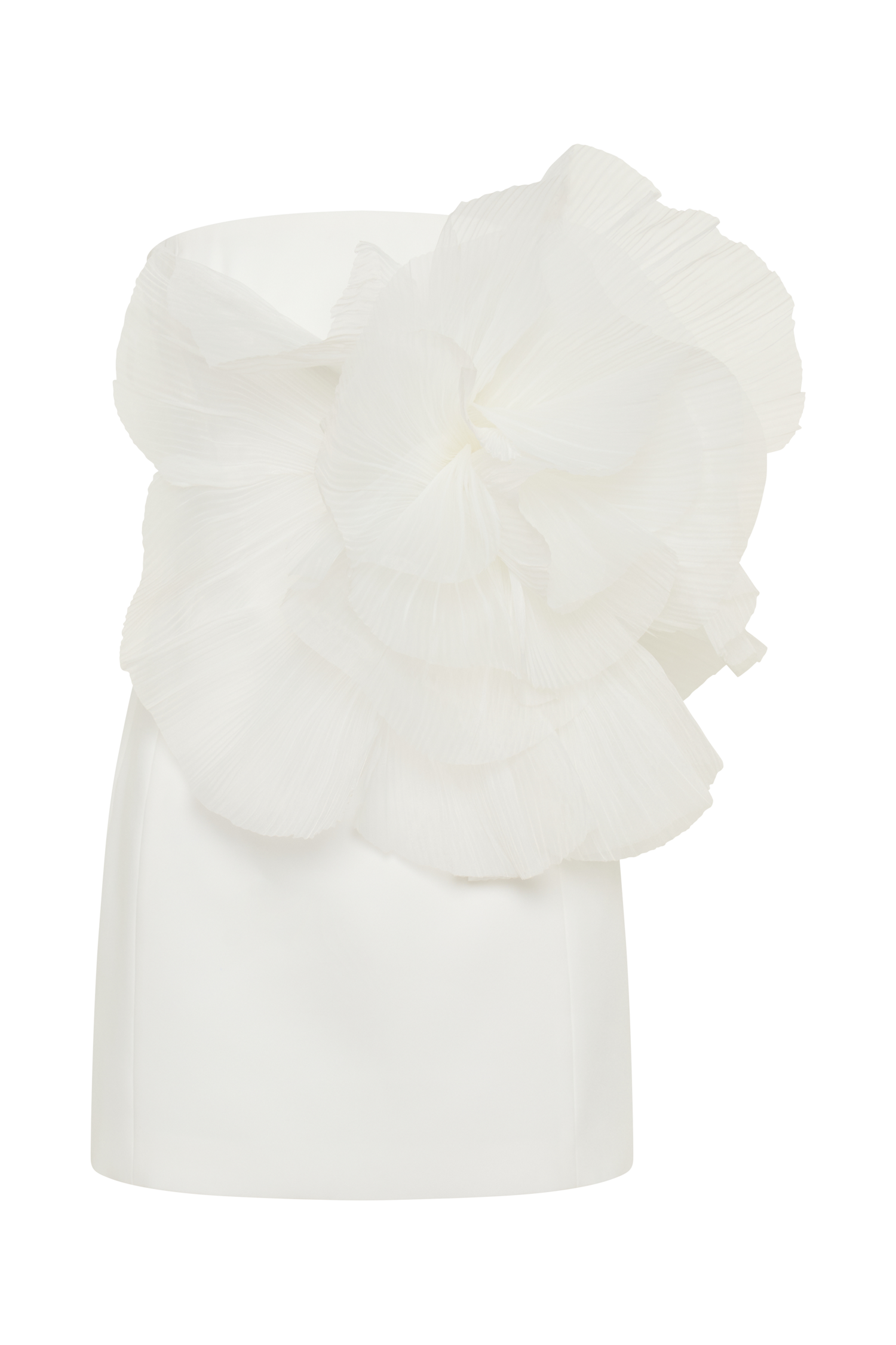 Levauro  Victoria Oversize Çiçekli Straplez Mini Elbise - Beyaz