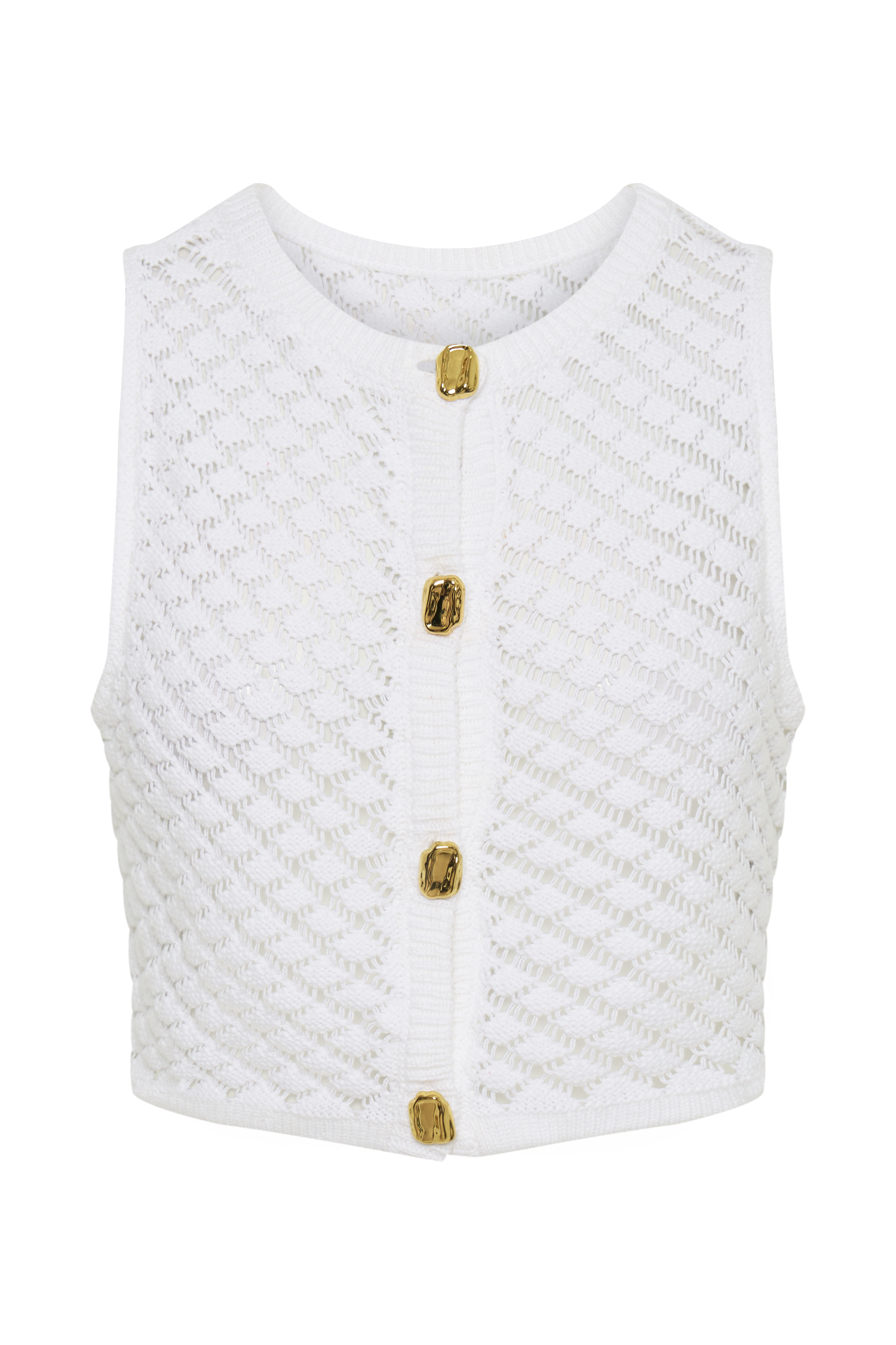 Levauro Lorenza Tığ İşi Düğmeli Crop Top - Fildişi