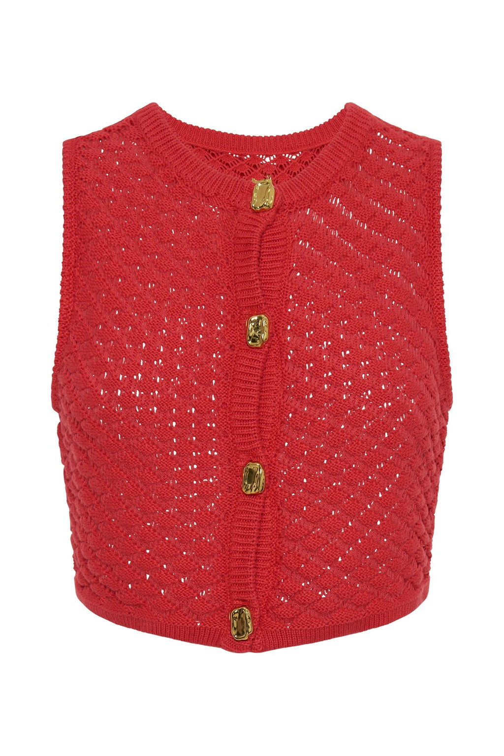 Levauro  Lorenza Tığ İşi Düğmeli Crop Top - Nar