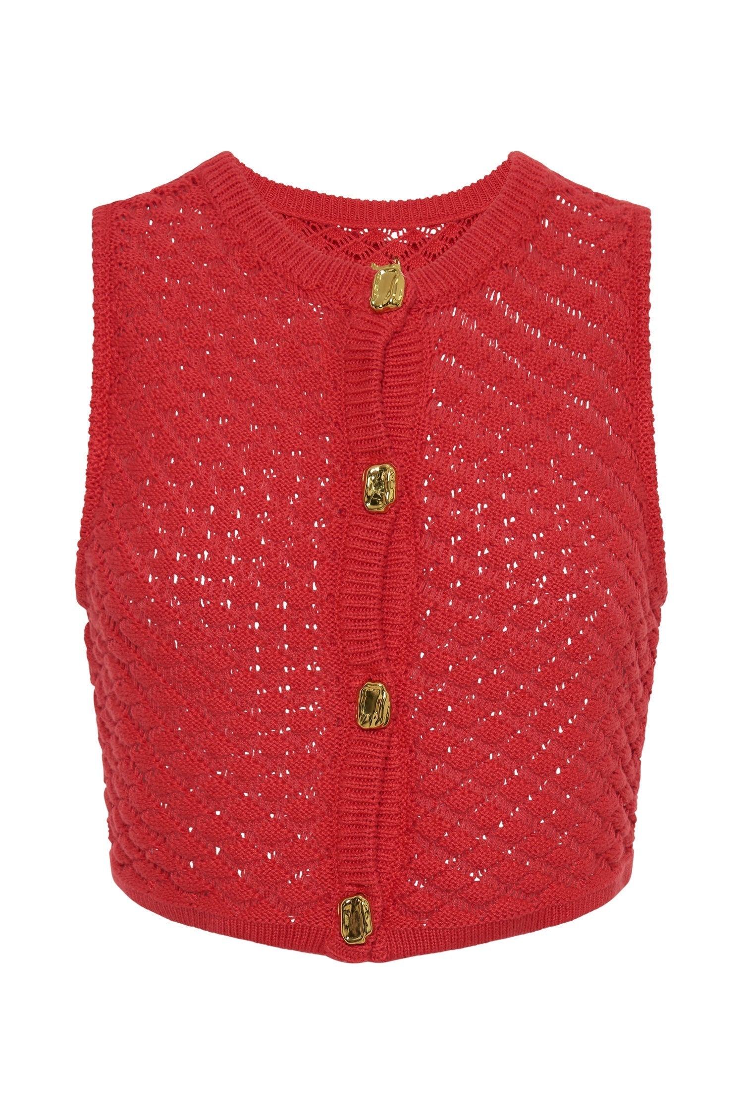 Levauro  Lorenza Tığ İşi Düğmeli Crop Top - Nar