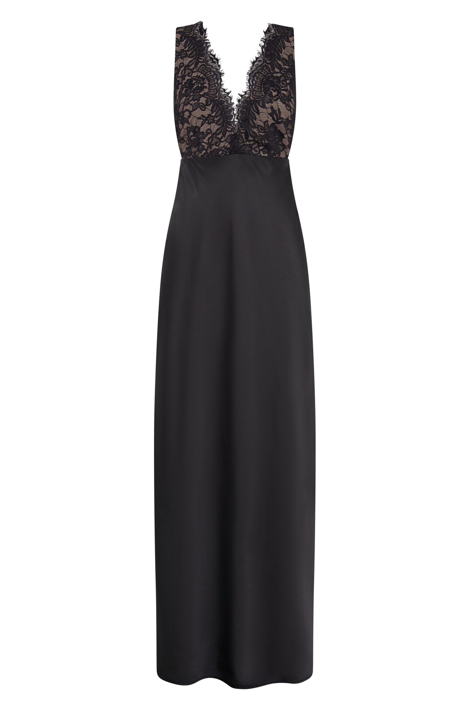 Levauro  Ricci Saten Ve Dantel Maxi Elbise - Siyah