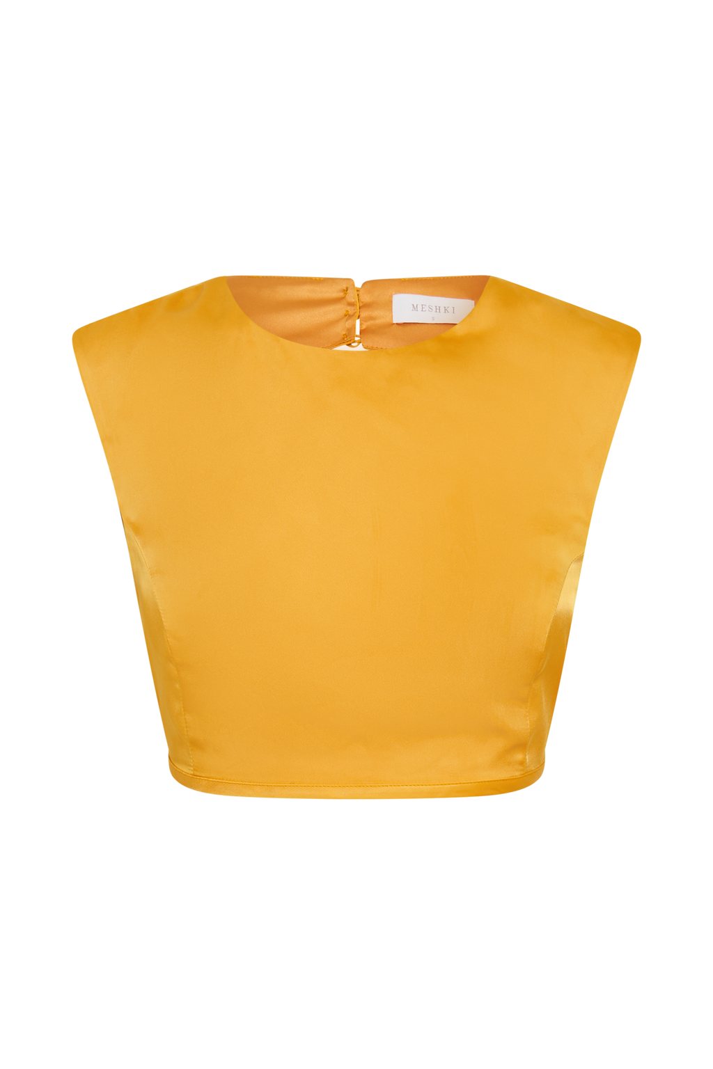 Levauro Viviana Saten Kolsuz Crop Top - Mandalina