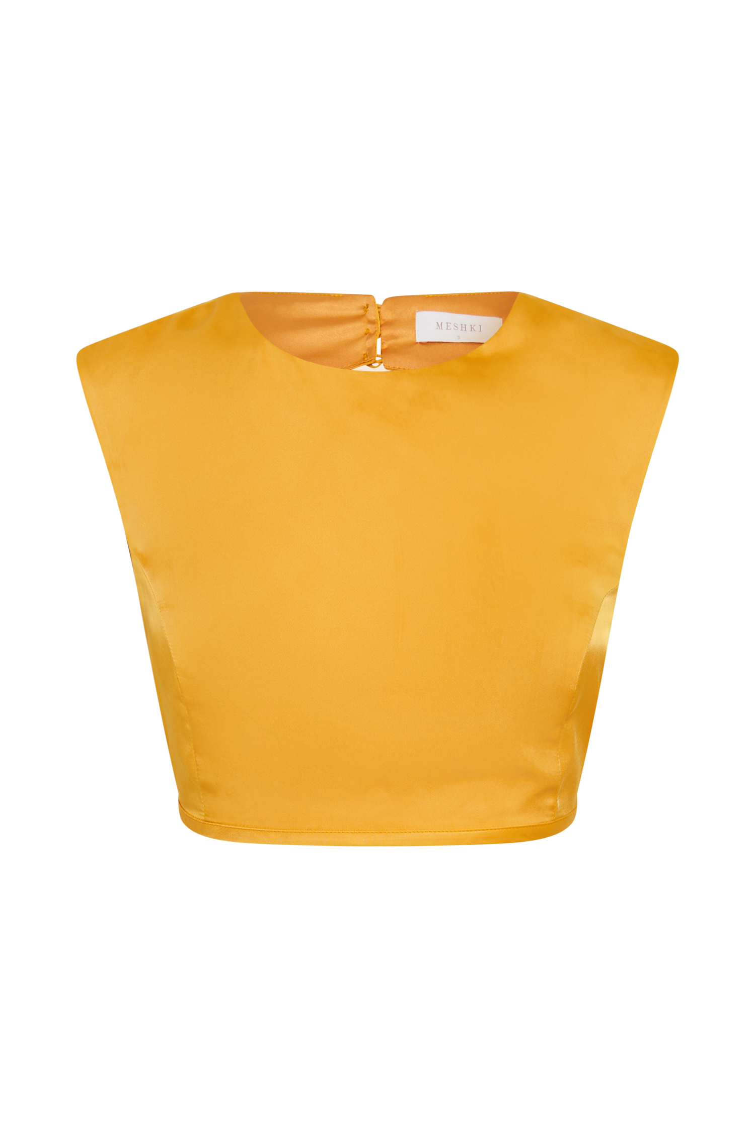 Levauro Viviana Saten Kolsuz Crop Top - Mandalina