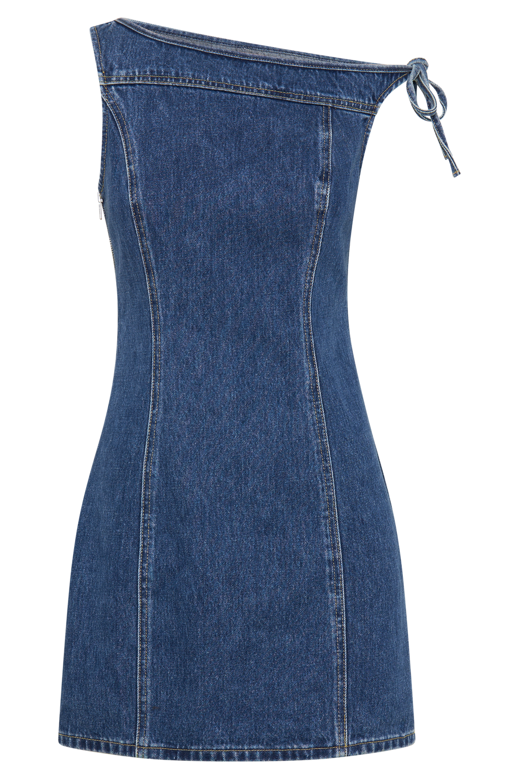 Levauro Baker Düşük Omuz Denim Mini Elbise - Koyu Mavi