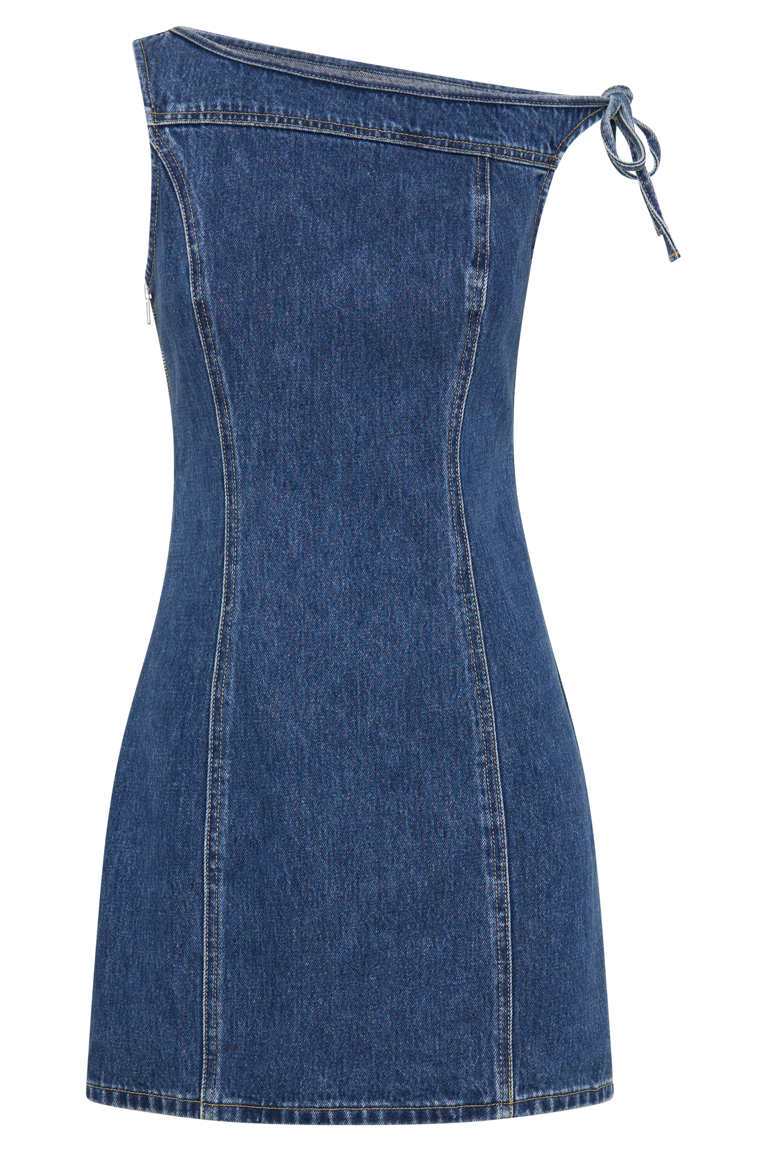 Levauro Baker Düşük Omuz Denim Mini Elbise - Koyu Mavi