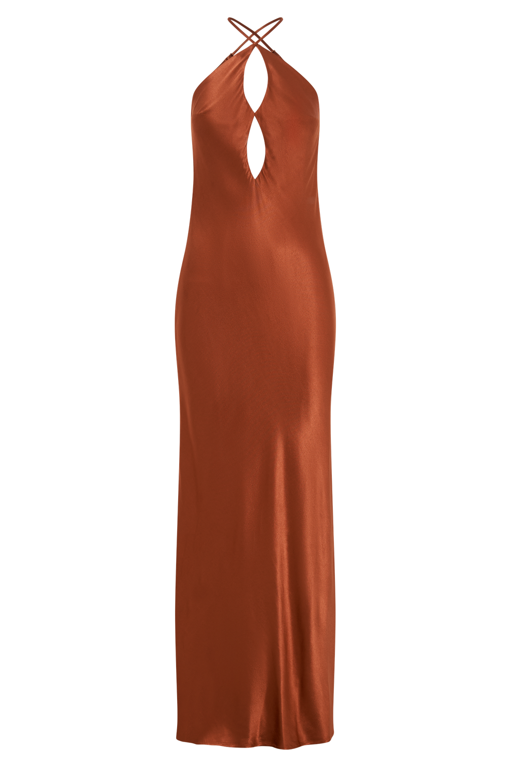 Levauro  Lucia Saten Cut Out Uzun Elbise - Yanık Turuncu