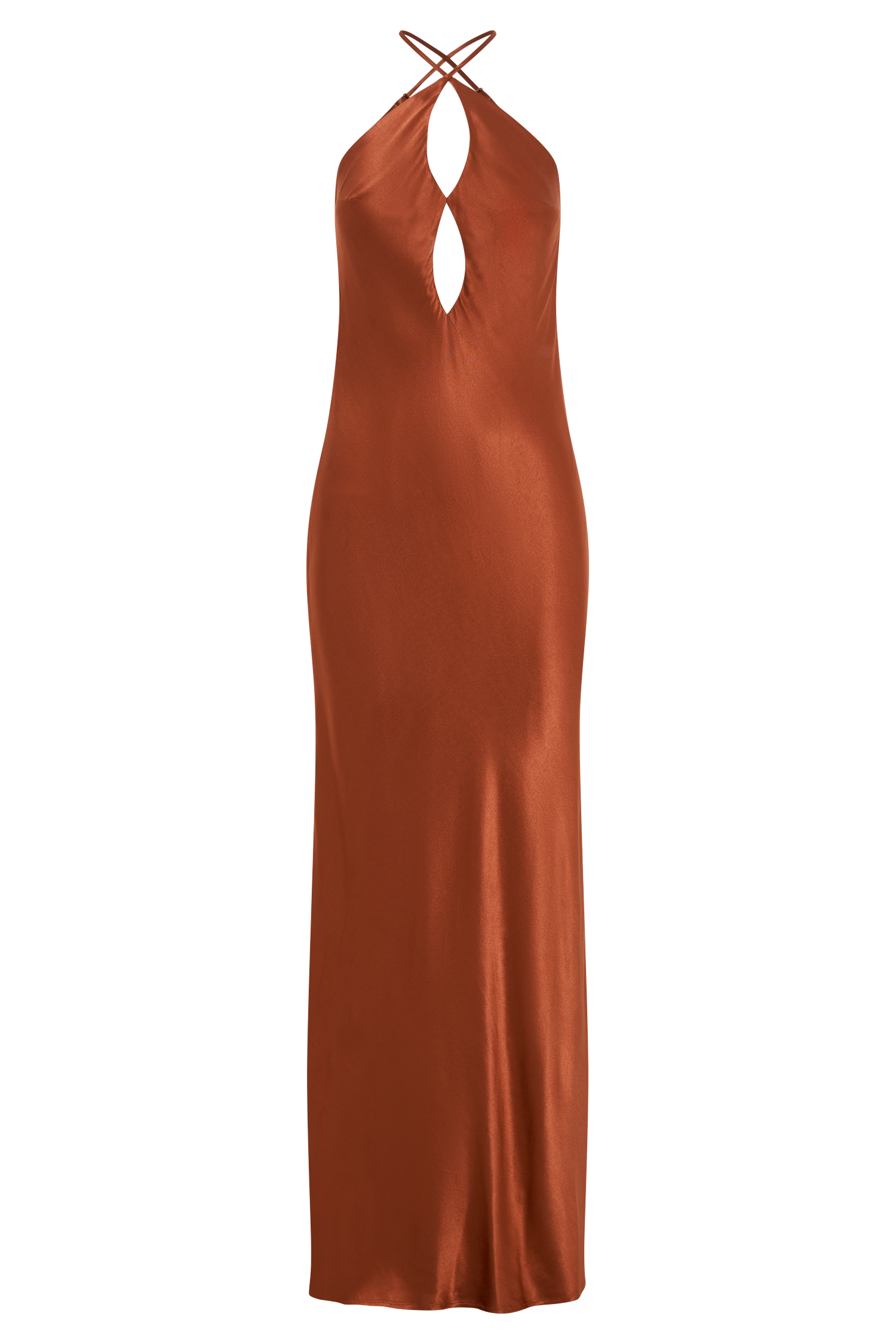 Levauro  Lucia Saten Cut Out Uzun Elbise - Yanık Turuncu