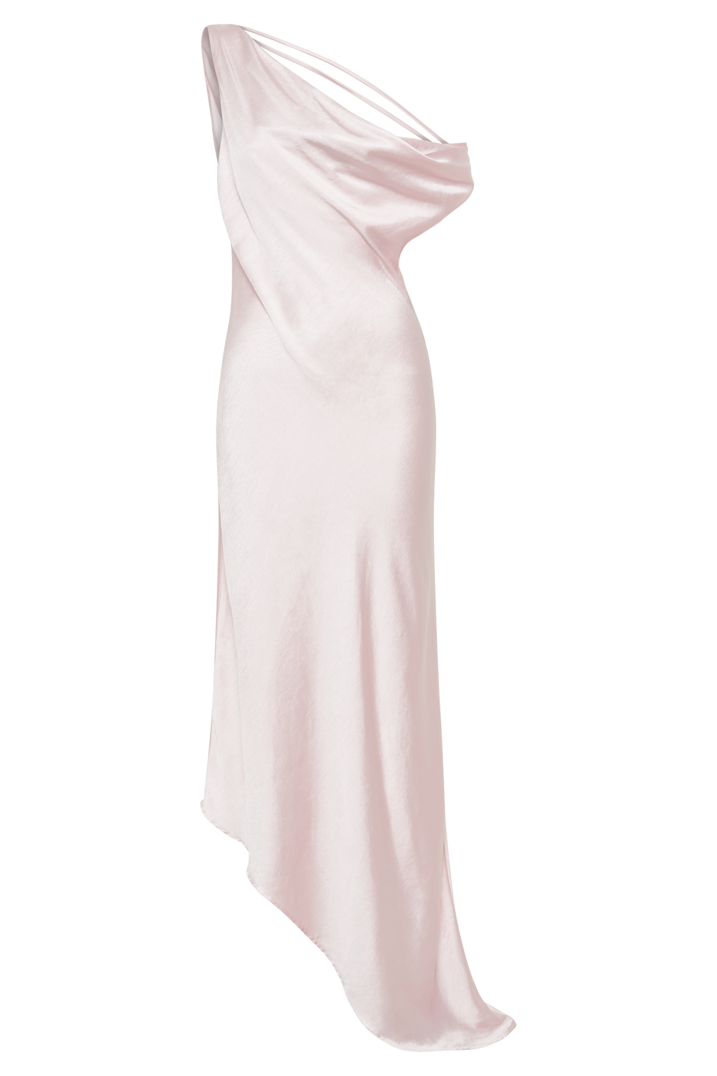 Levauro  Asimetrik Kenarlı Yvette Slip Maxi Elbise - Soluk Pembe