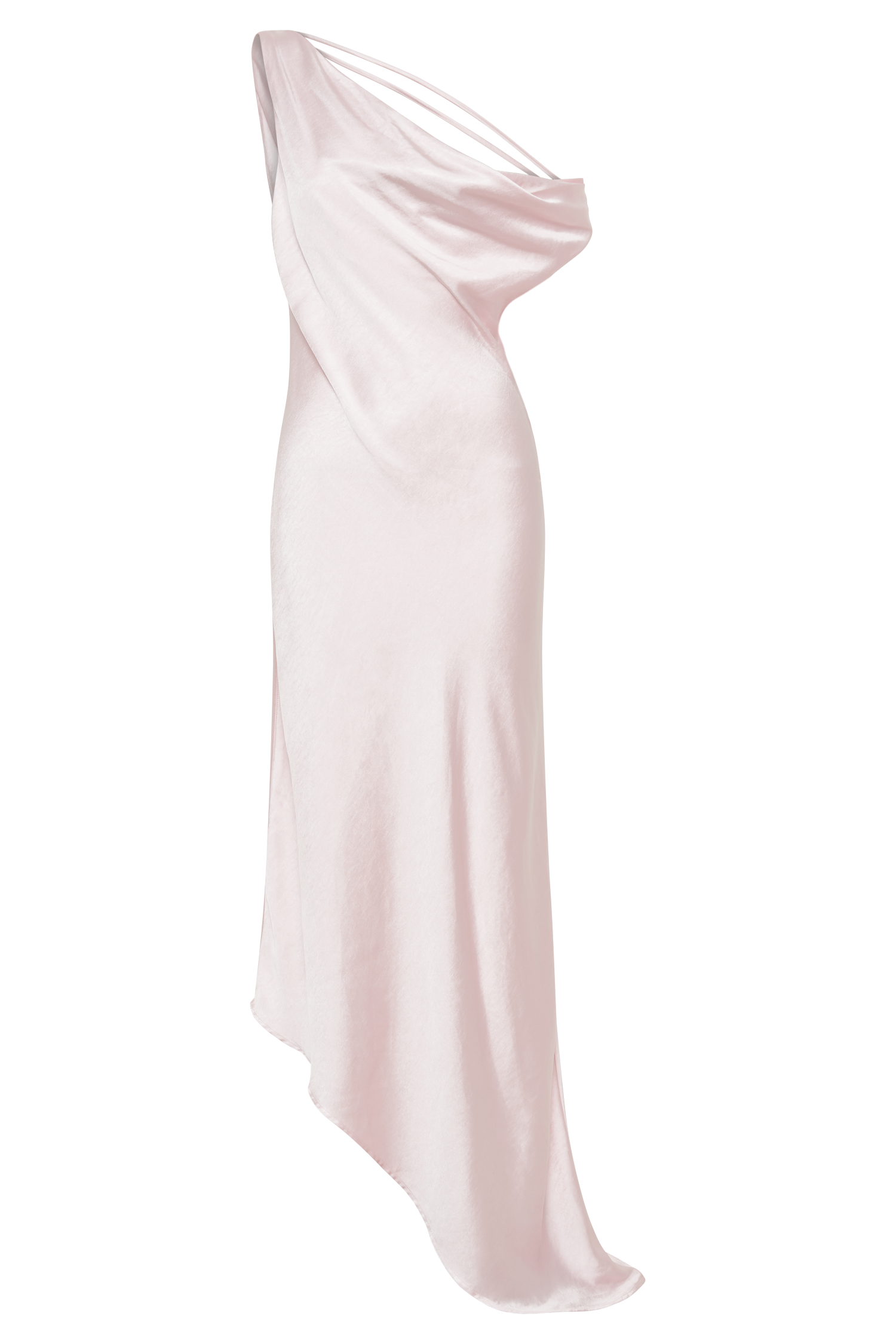 Levauro  Asimetrik Kenarlı Yvette Slip Maxi Elbise - Soluk Pembe