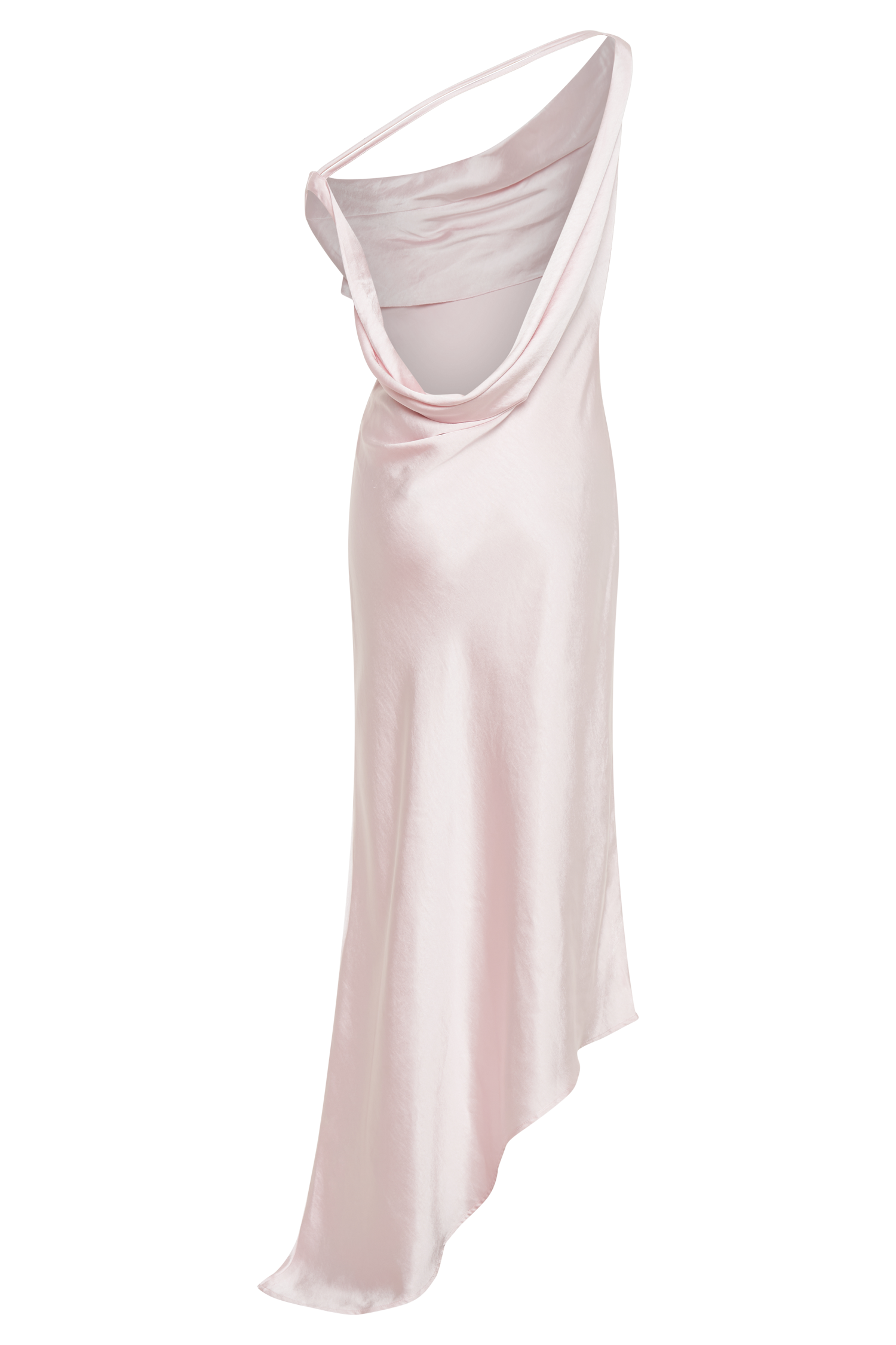 Levauro  Asimetrik Kenarlı Yvette Slip Maxi Elbise - Soluk Pembe