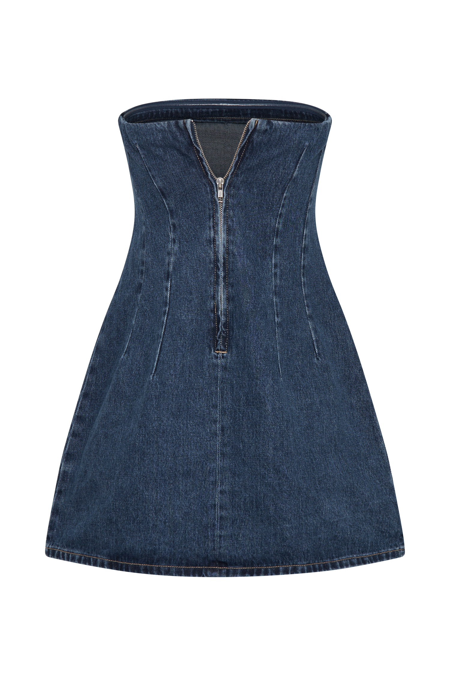 Levauro    Cecily Straplez Denim Mini Elbise - Koyu Mavi
