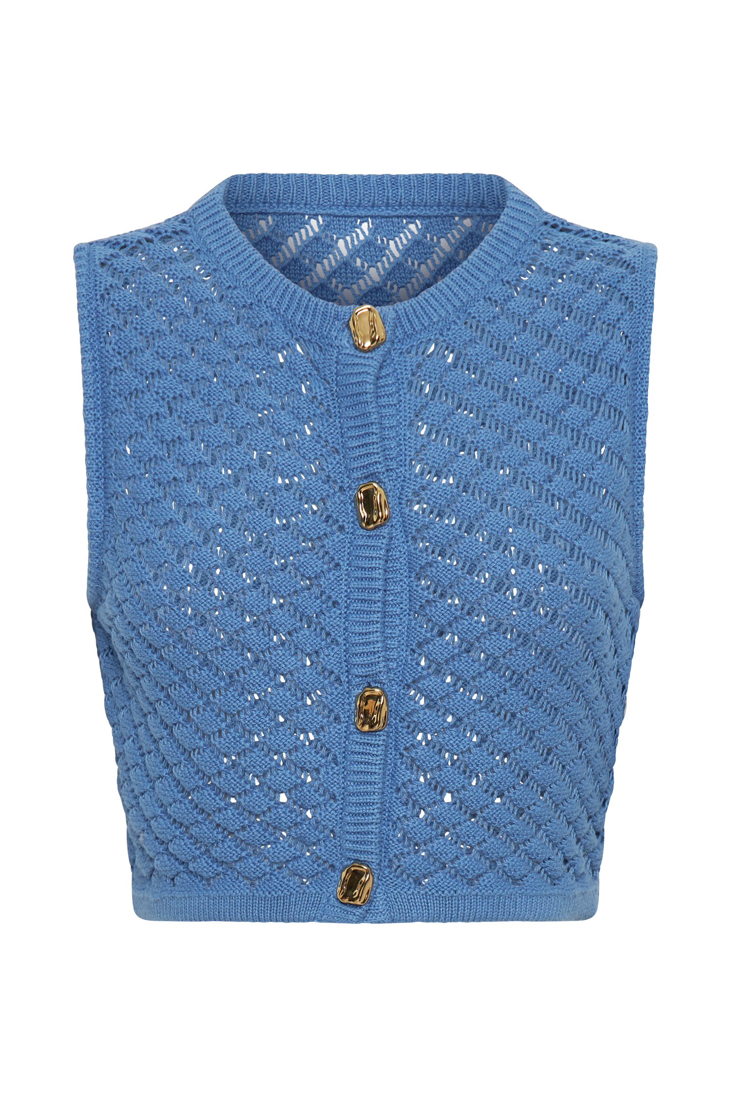 Levauro  Lorenza Tığ İşi Düğmeli Crop Top - Cezayir Menekşesi