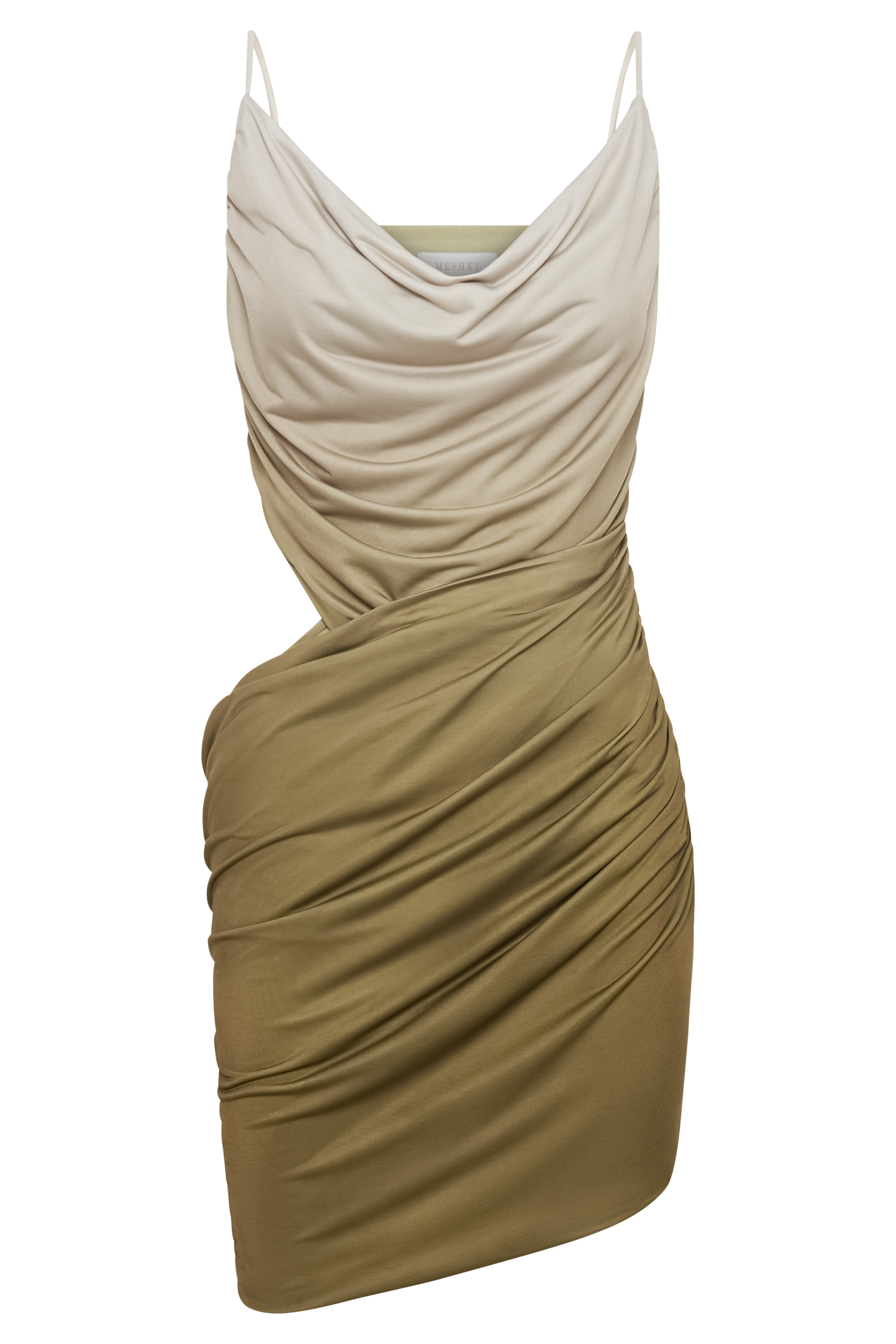 Levauro Nellie Cowl Draped Dar Mini Elbise - Ombre Vintage Olive