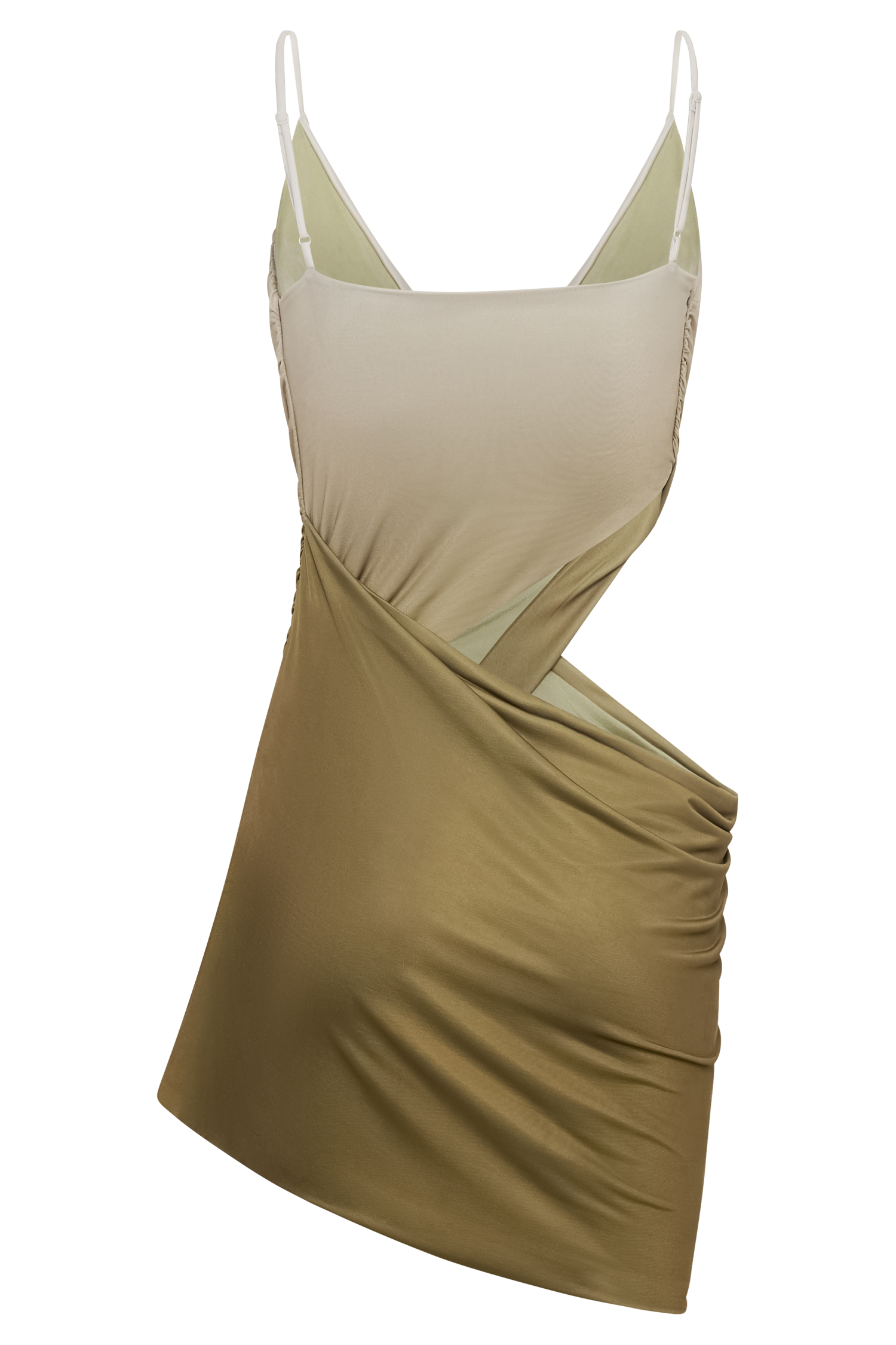 Levauro Nellie Cowl Draped Dar Mini Elbise - Ombre Vintage Olive