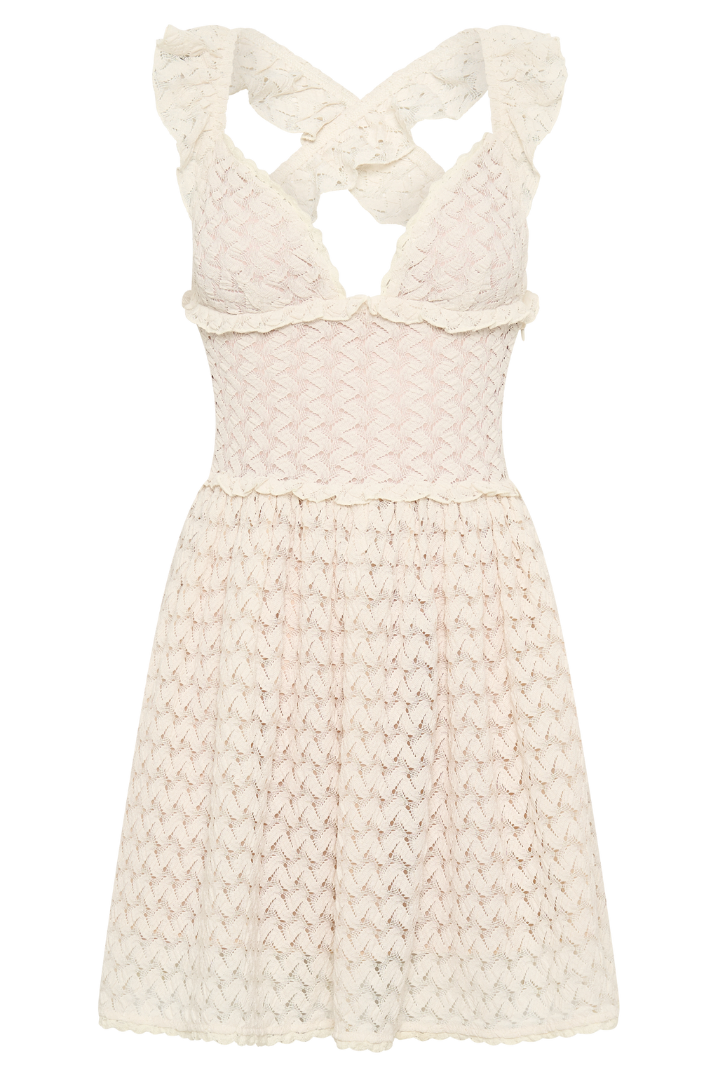 Levaru  Ezra Dantelli Mini Elbise - Fildişi