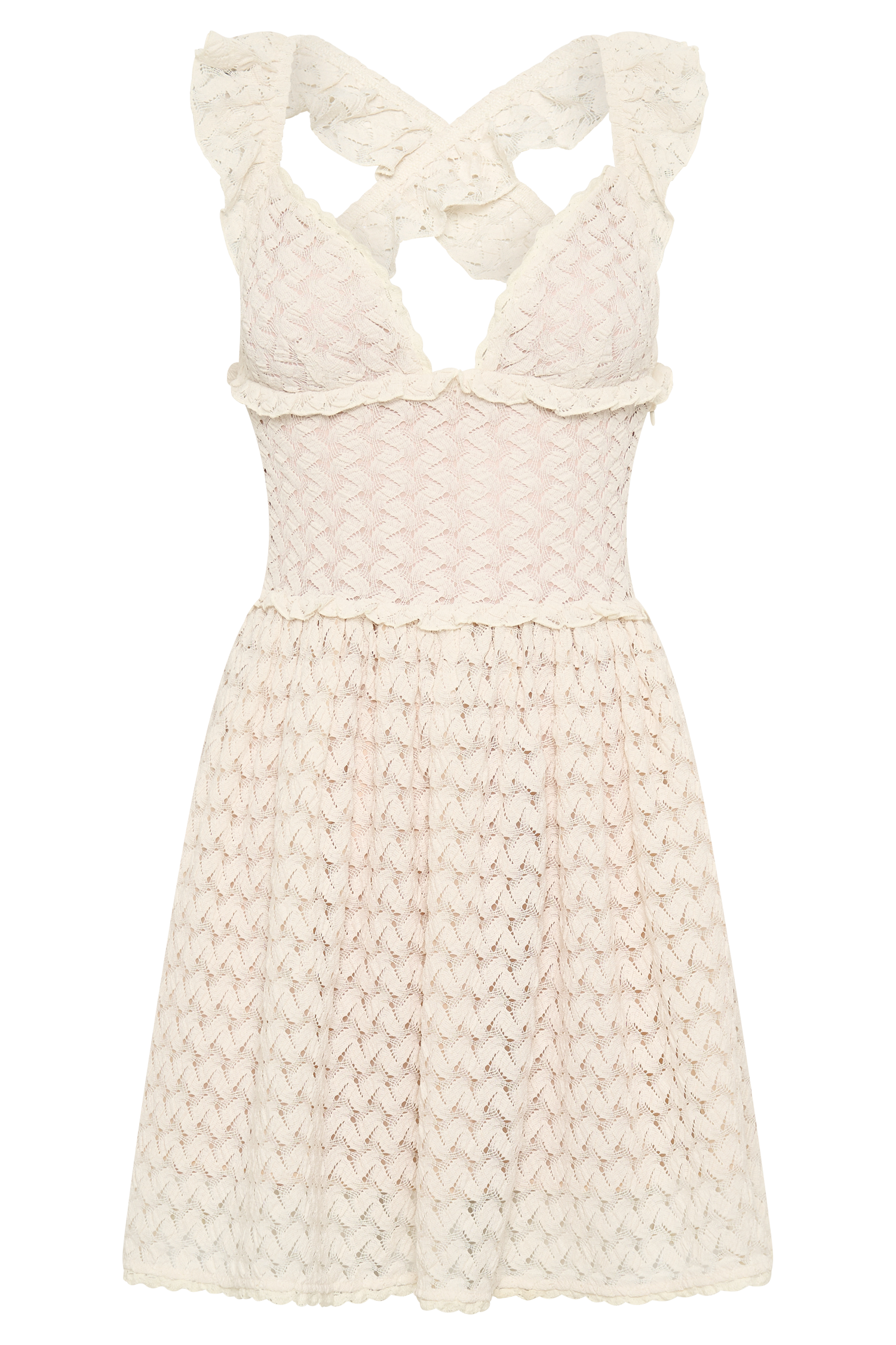 Levaru  Ezra Dantelli Mini Elbise - Fildişi