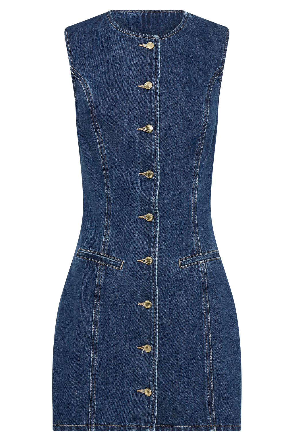 Levauro  Jane Düğmeli Denim Mini Elbise - Koyu Mavi
