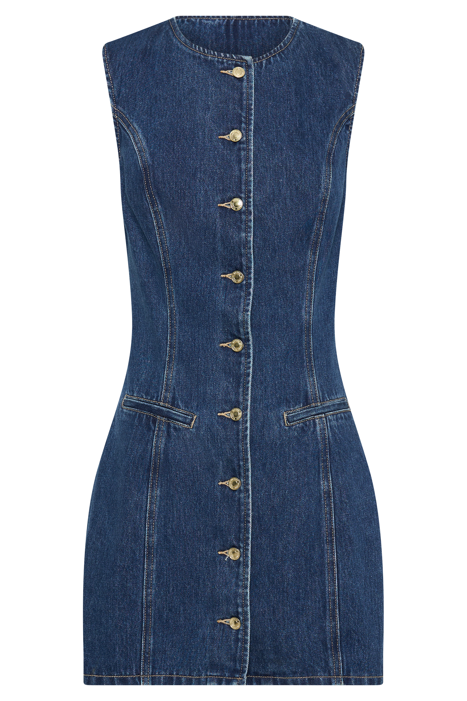 Levauro  Jane Düğmeli Denim Mini Elbise - Koyu Mavi