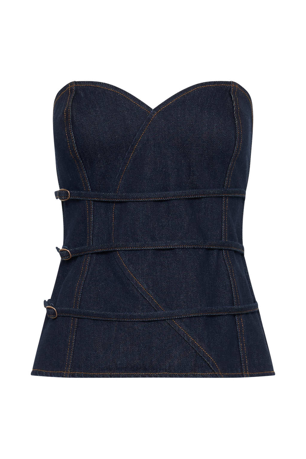 Levaru  Sylas Straplez Tokalı Denim Üst - İndigo Mavi