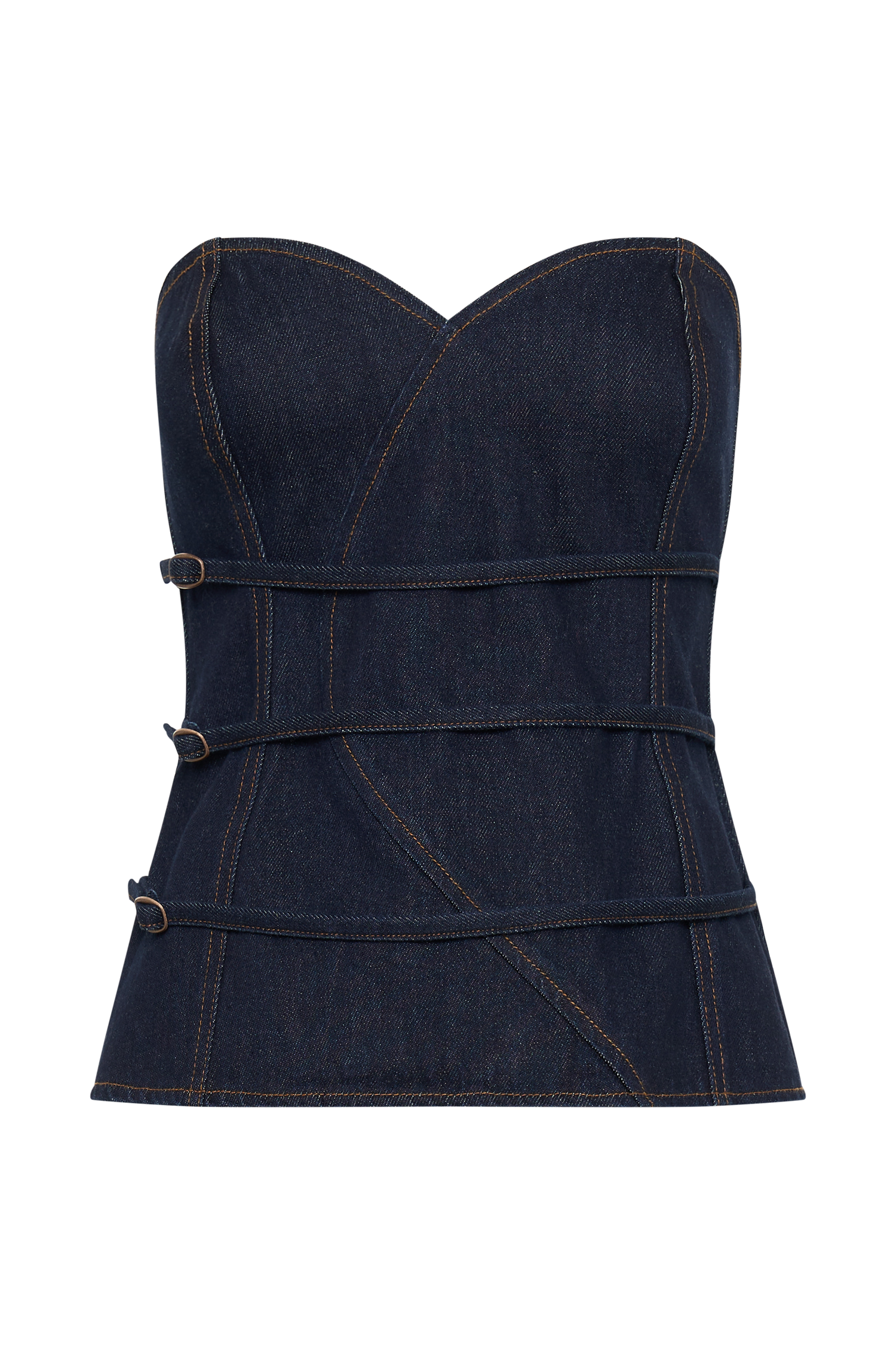 Levaru  Sylas Straplez Tokalı Denim Üst - İndigo Mavi