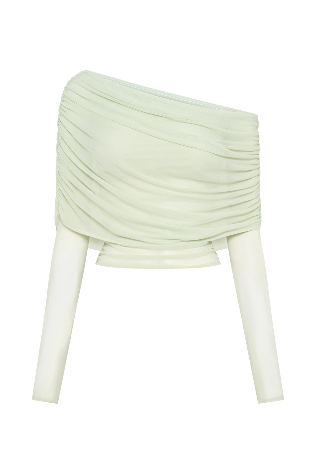 Levaru  Everly Sheer Mesh Düşük Omuz Üst - Pastel Yeşil