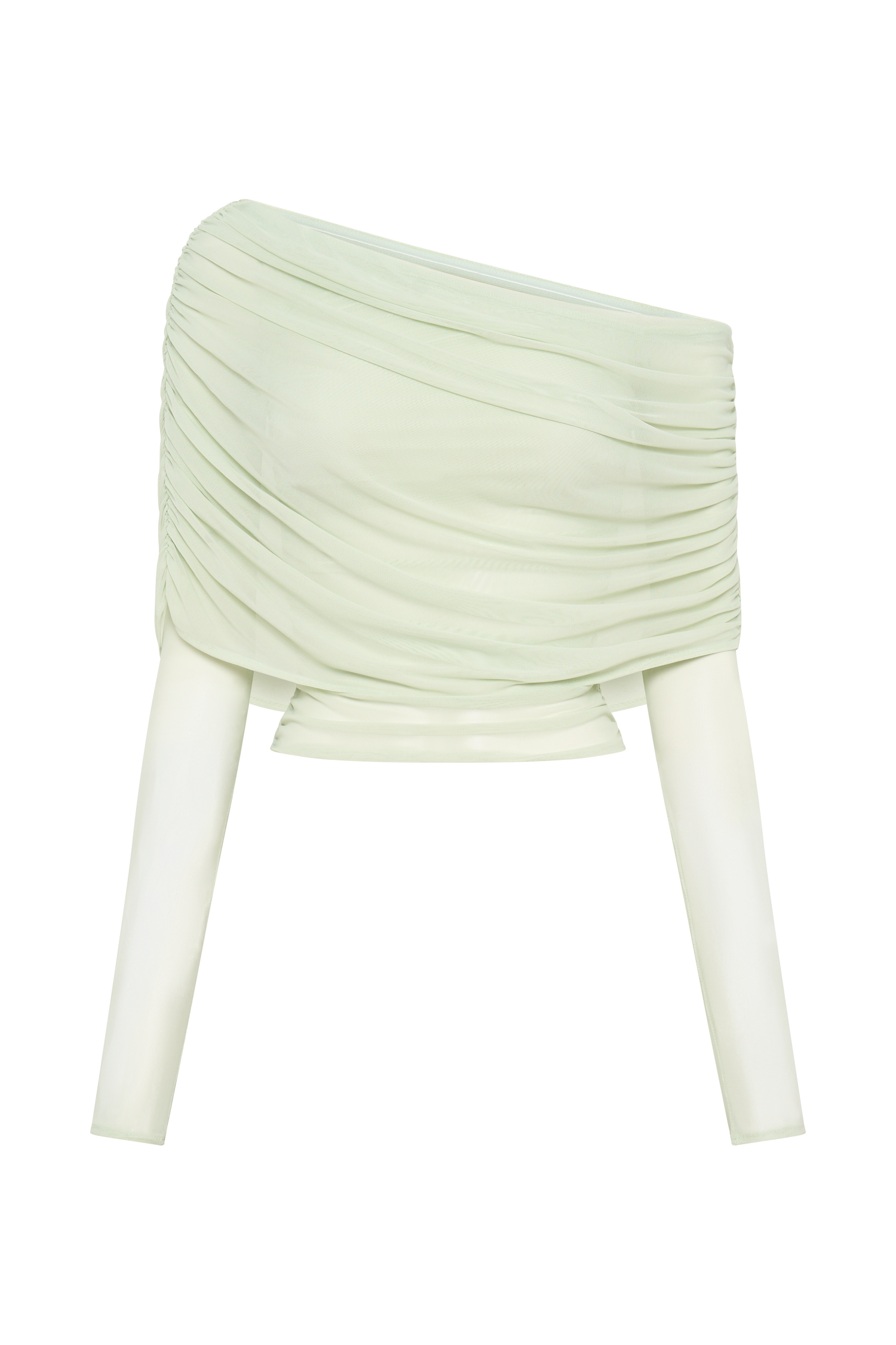 Levaru  Everly Sheer Mesh Düşük Omuz Üst - Pastel Yeşil