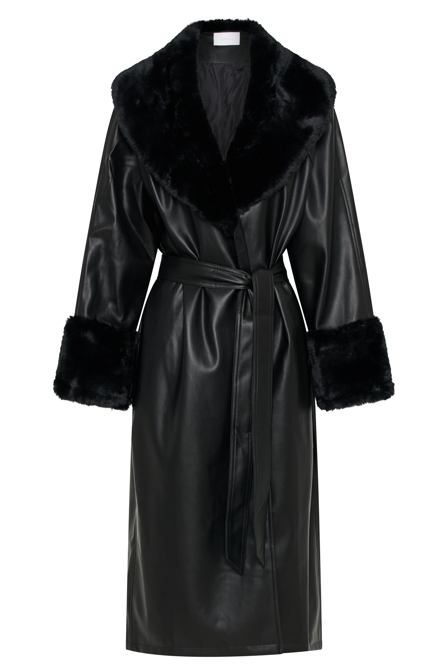 Levauro  Rebekah Oversize Kürklü Pu Trençkot - Siyah