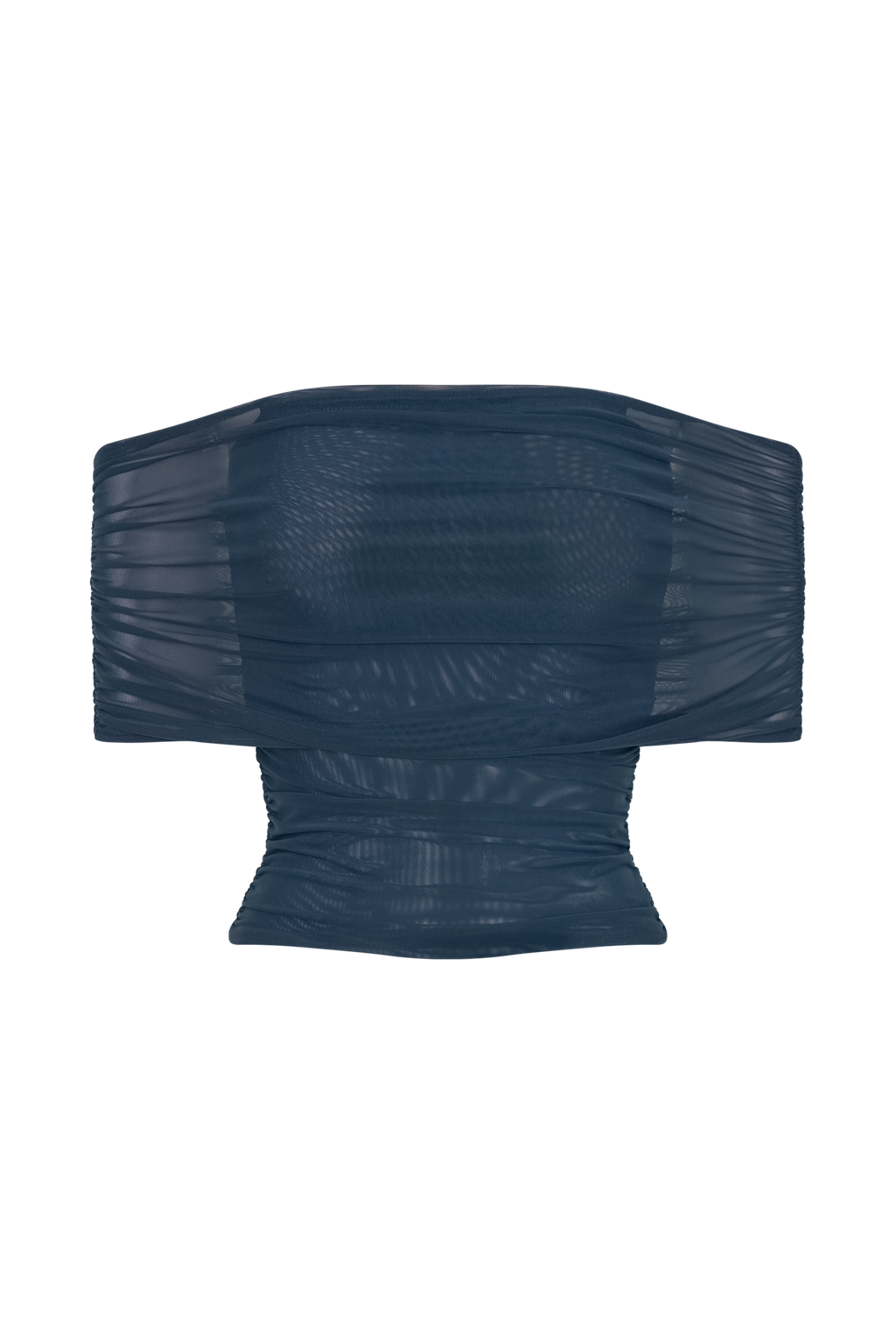 Levauro Arna Düşük Omuzlu File Crop Top - Gece Mavisi