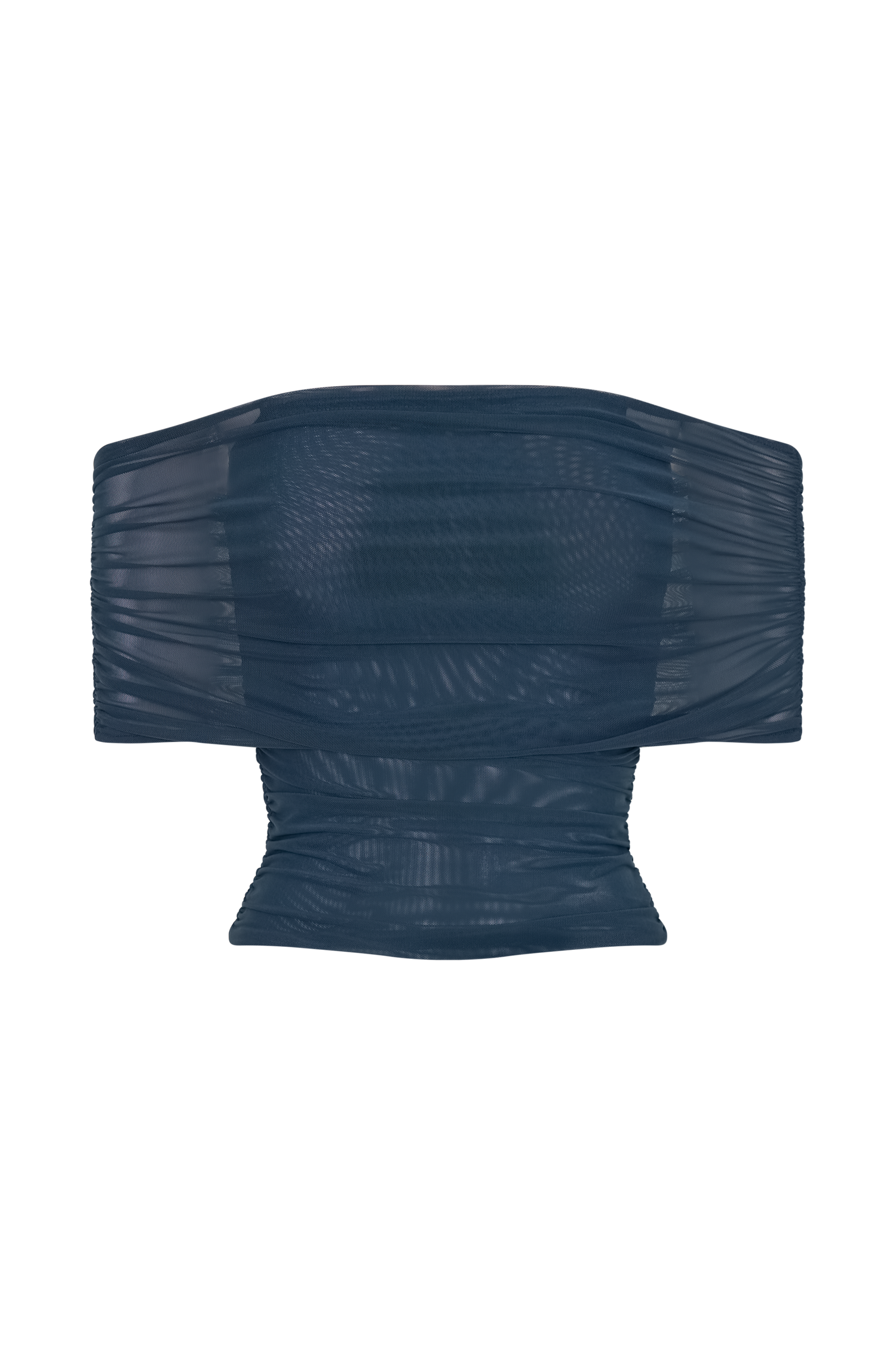 Levauro Arna Düşük Omuzlu File Crop Top - Gece Mavisi