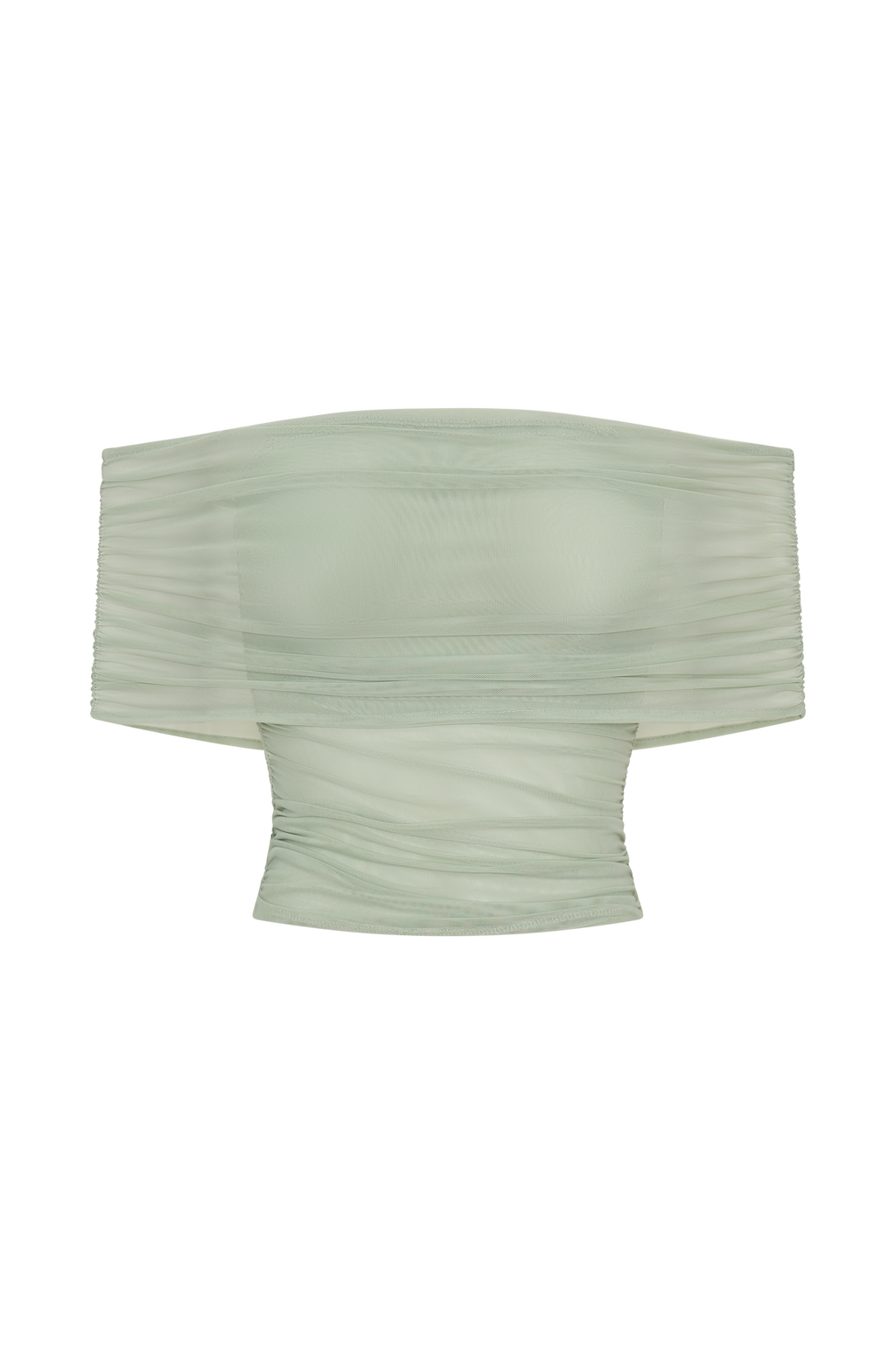 Levauro Arna Düşük Omuzlu File Crop Top - Fesleğen