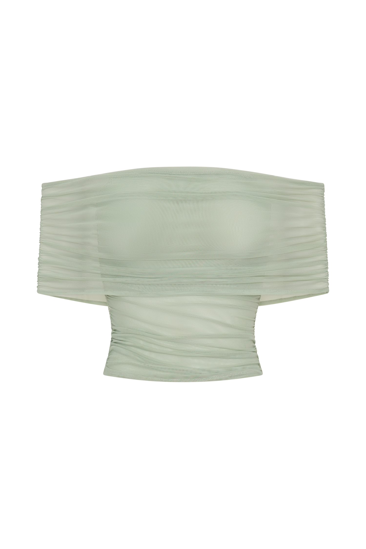 Levauro Arna Düşük Omuzlu File Crop Top - Fesleğen