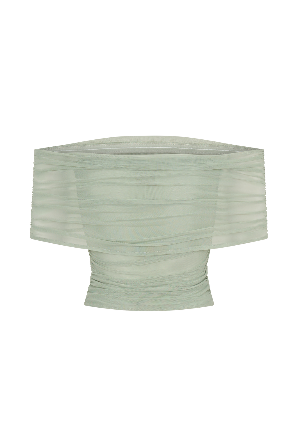 Levauro Arna Düşük Omuzlu File Crop Top - Fesleğen