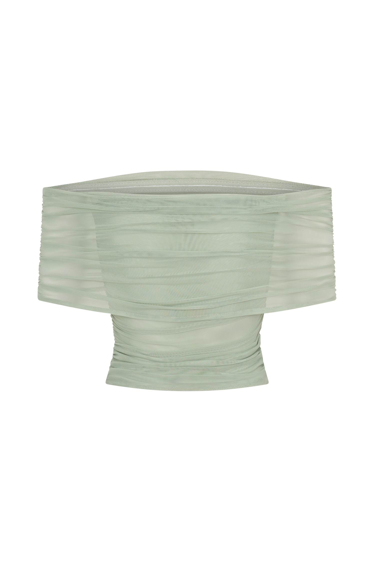Levauro Arna Düşük Omuzlu File Crop Top - Fesleğen