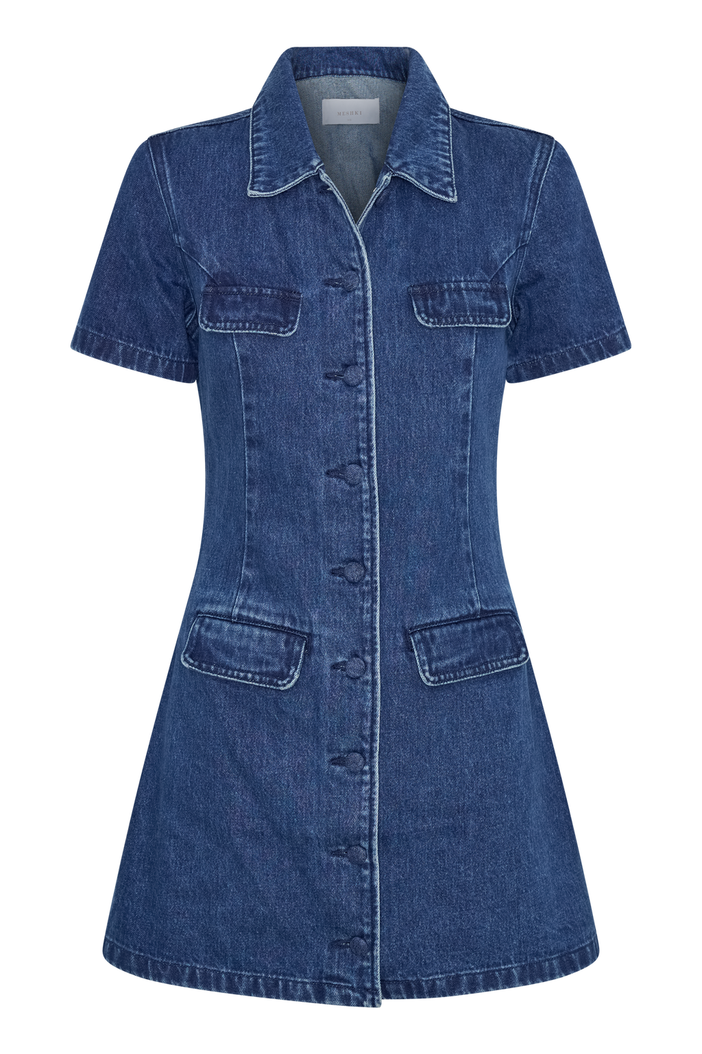 Levauro Leighton Denim Düğmeli Mini Elbise - Koyu Mavi