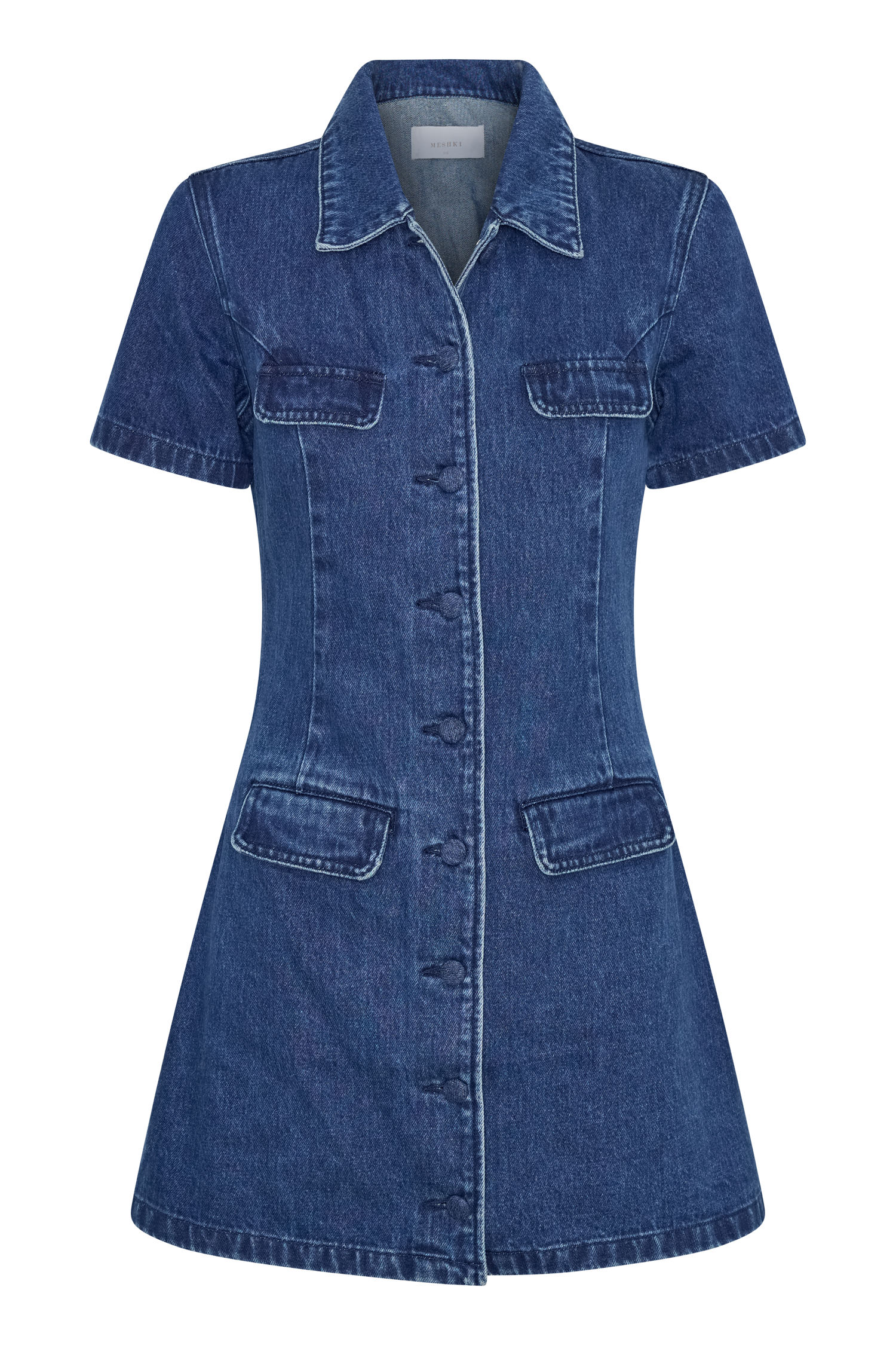 Levauro Leighton Denim Düğmeli Mini Elbise - Koyu Mavi