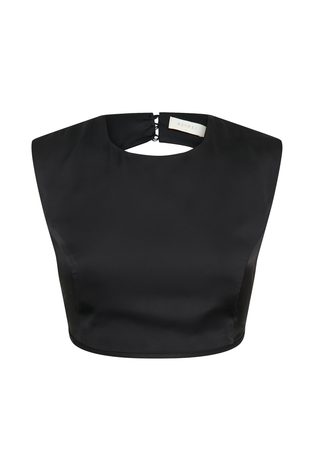 Levaru  Viviana Saten Kolsuz Crop Top - Siyah