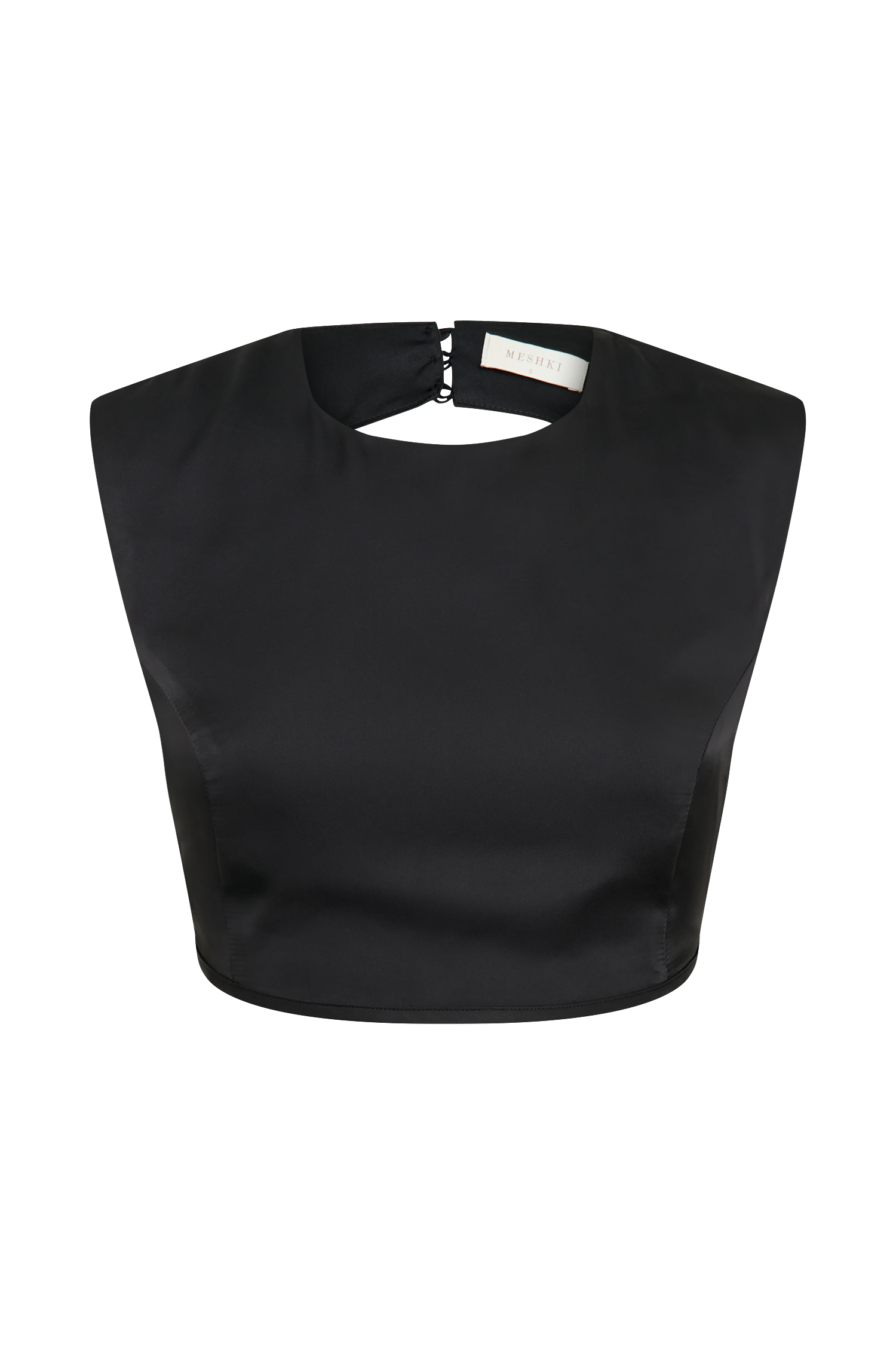 Levaru  Viviana Saten Kolsuz Crop Top - Siyah